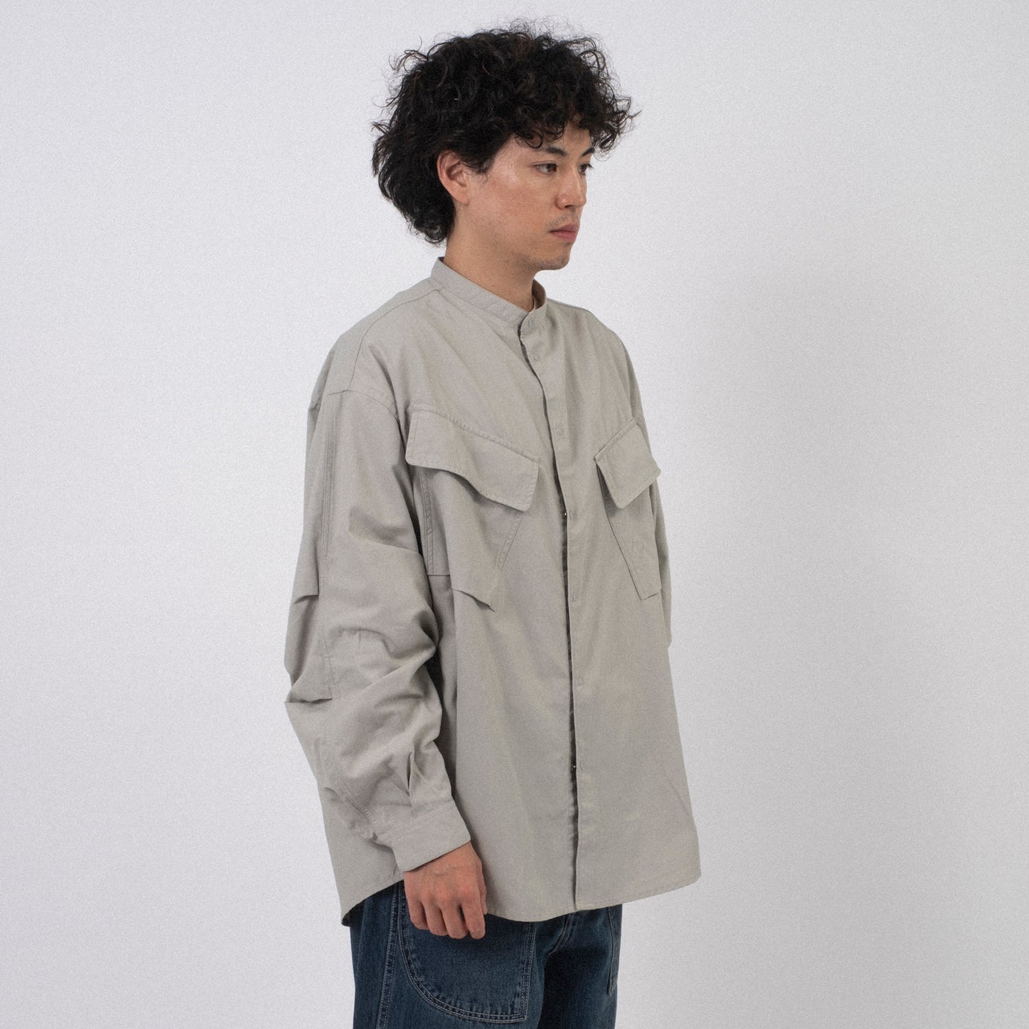 [NEITHERS] ROASTER BAND COLLAR SHIRT JACKET _ LIGHT GREY