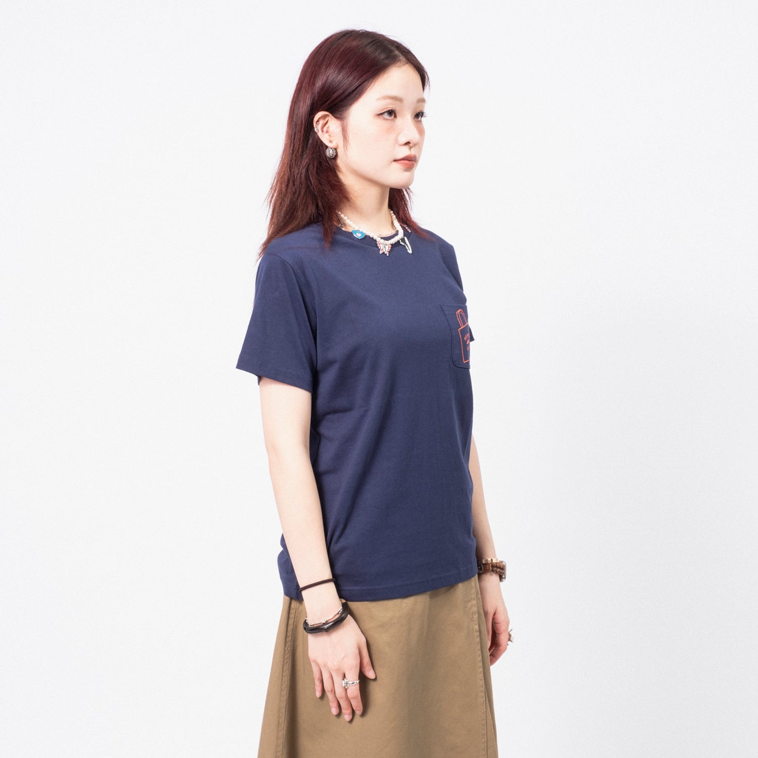 [BEAMS BOY] O.SHOP BAG LOGO POCKET TSHIRT _ NAVY