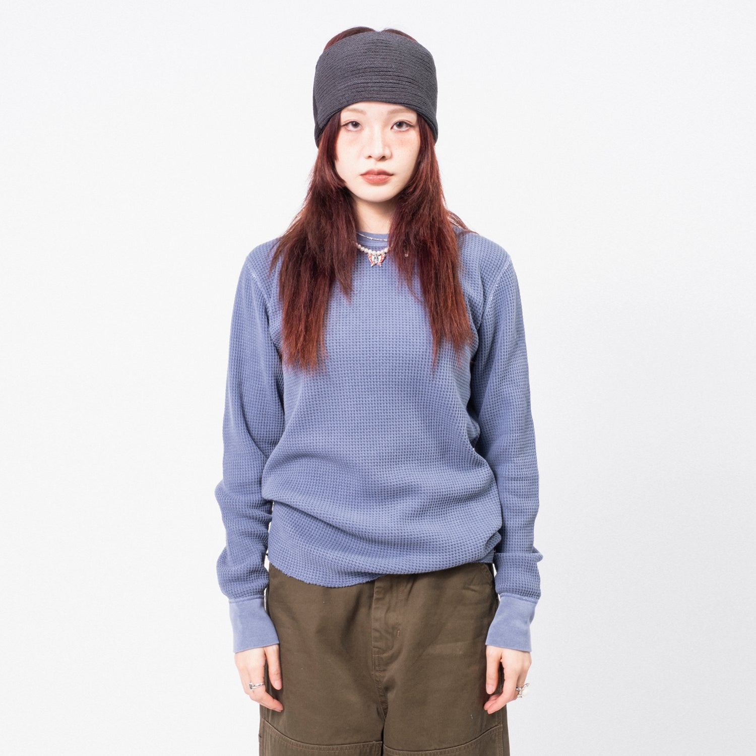 [BEAMS BOY] O.COTTON THERMAL CREW NECK LONGSLEEVE TSHIRT _ BLUE