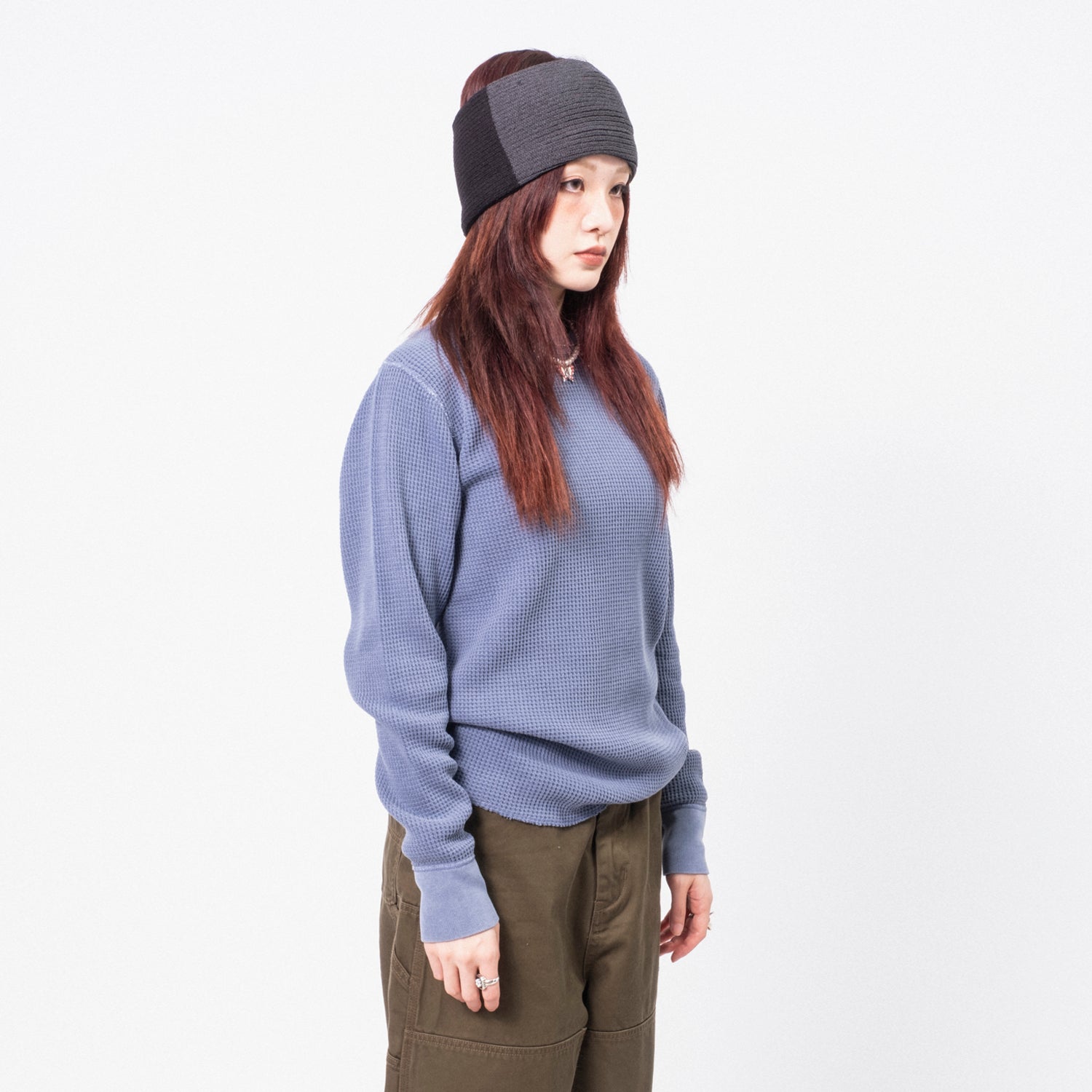 [BEAMS BOY] O.COTTON THERMAL CREW NECK LONGSLEEVE TSHIRT _ BLUE