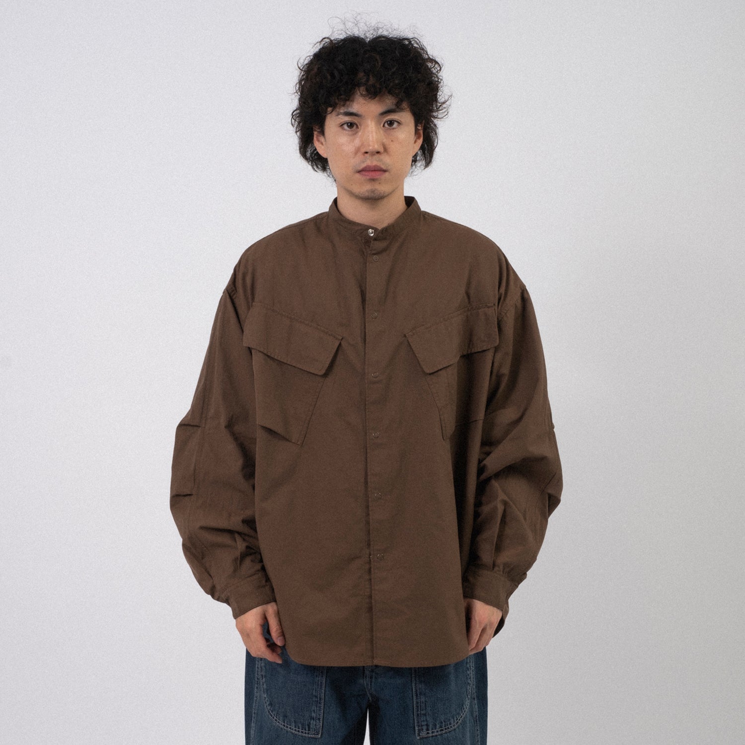 [NEITHERS] ROASTER BAND COLLAR SHIRT JACKET _ BROWN