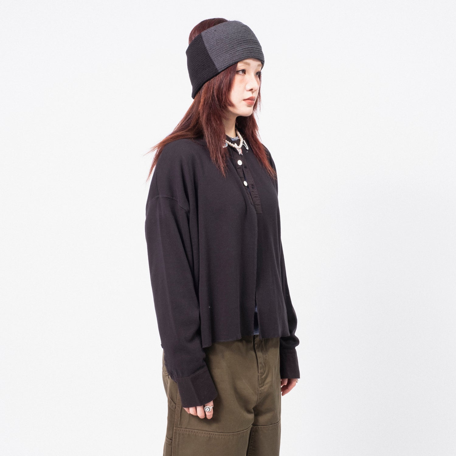 [BEAMS BOY] G.SHORT HENLEY CARDIGAN _ BLACK