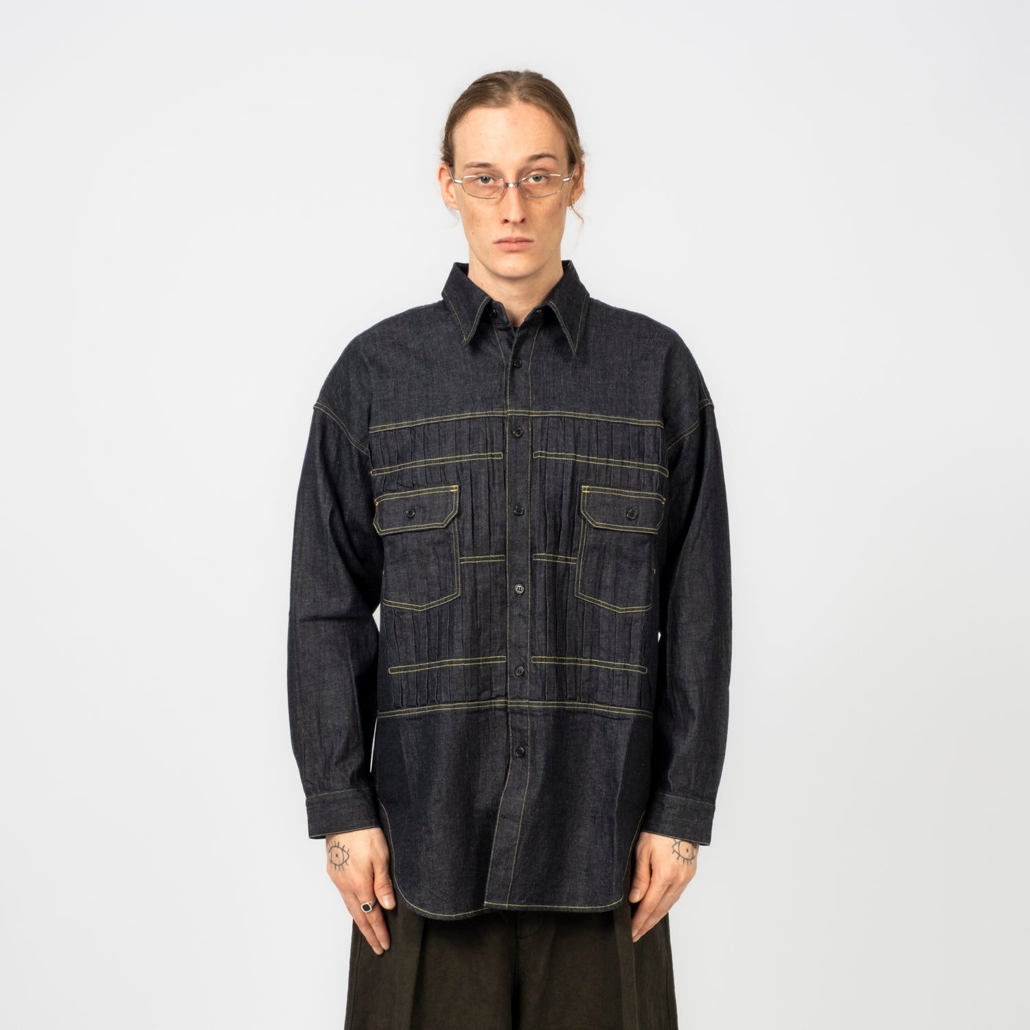 [FDMTL] FA26SH14R DENIM PLEATS SHIRT RINSE _ INDIGO