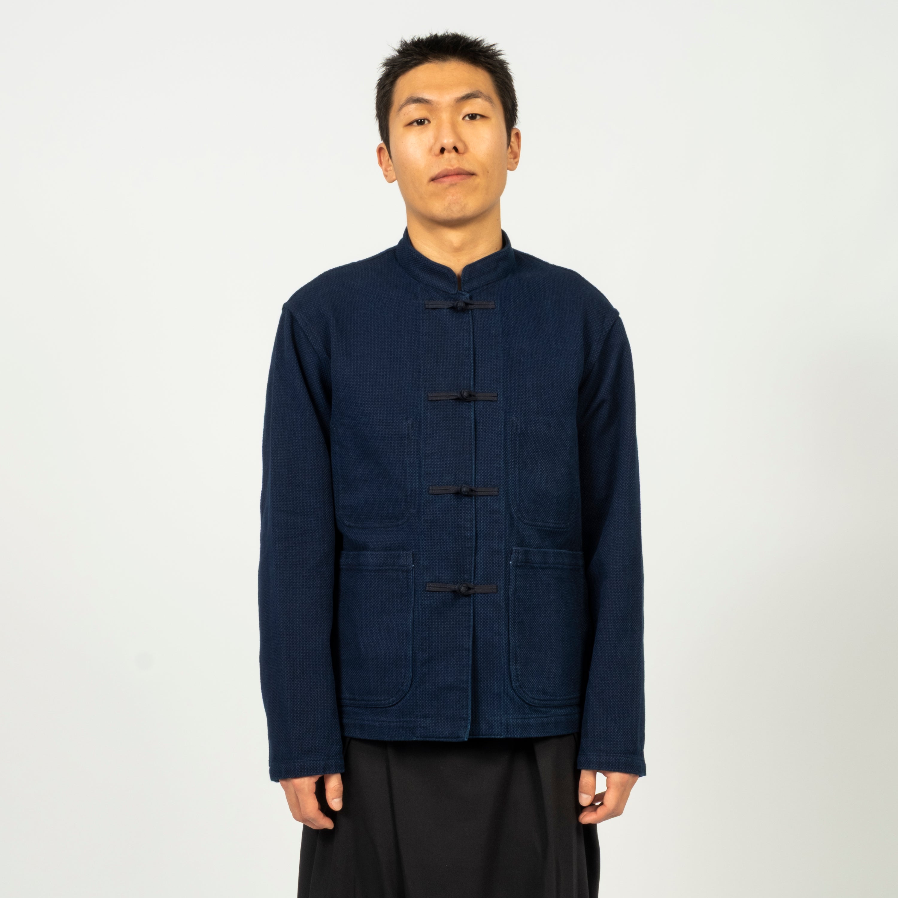 [BLUE BLUE JAPAN] WOVEN PURE INDIGO DOUBLE CLOTH SASHIKO ORIENTAL JACKET _ INDIGO