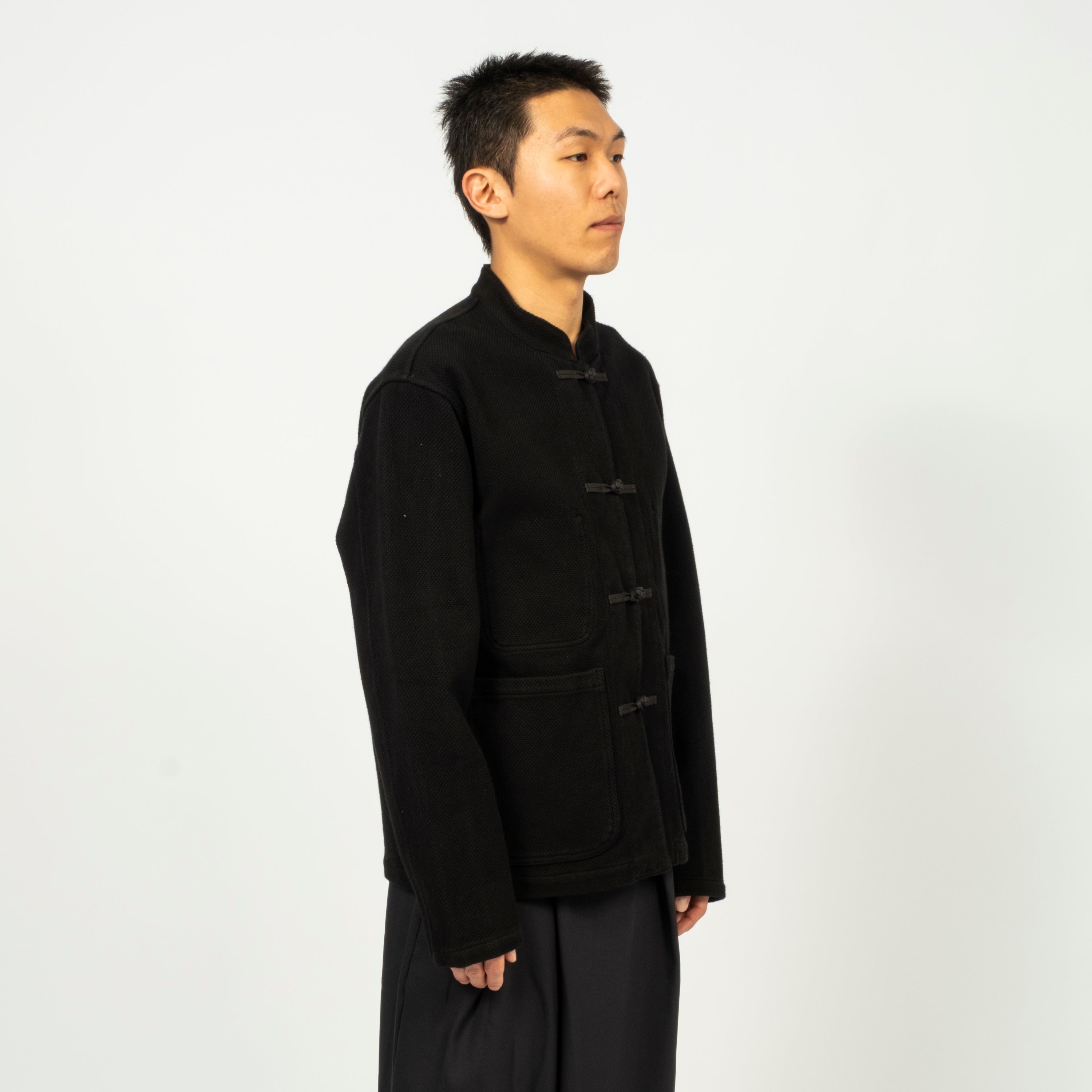 [BLUE BLUE JAPAN] WOVEN PURE INDIGO DOUBLE CLOTH SASHIKO ORIENTAL JACKET _ BLACK
