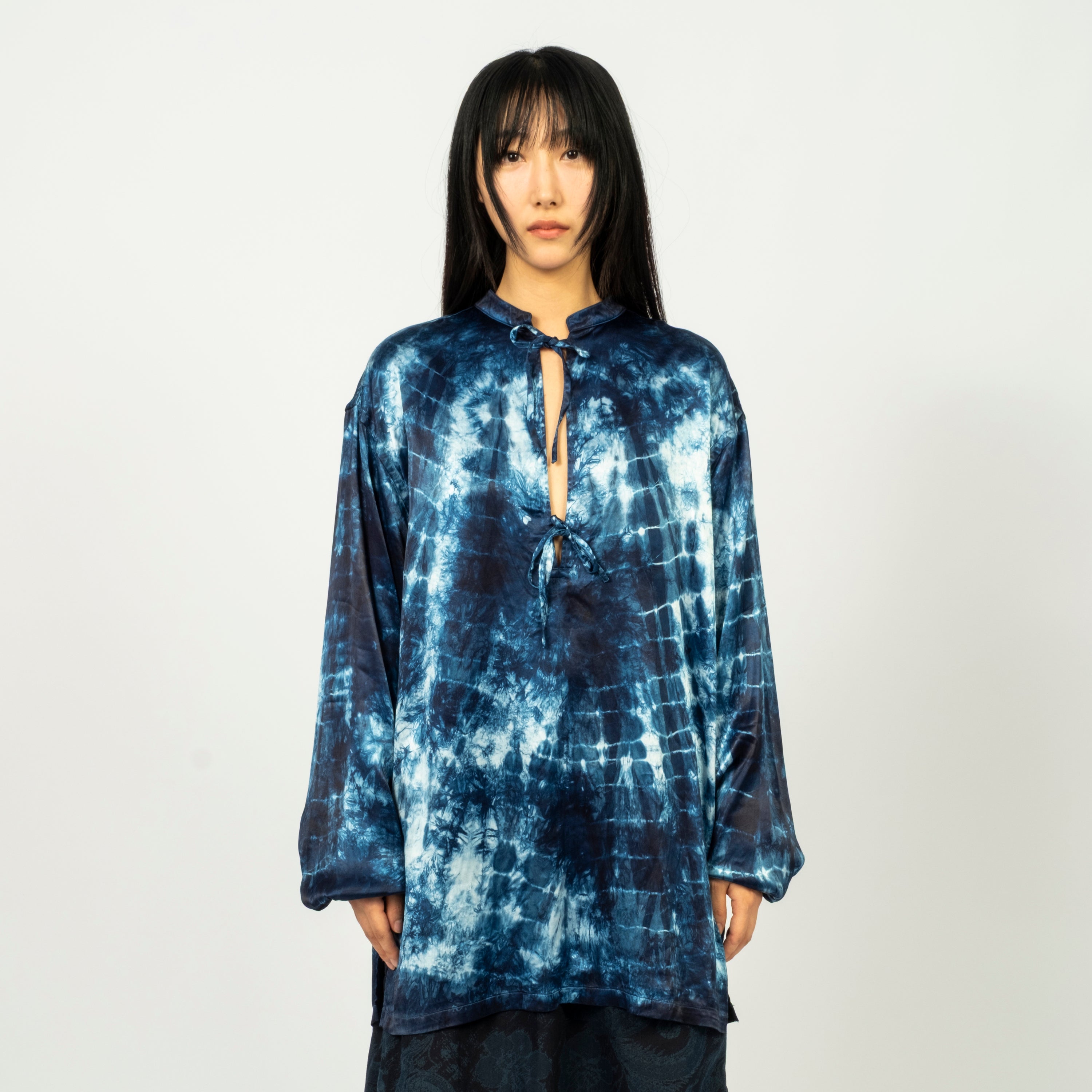 [BLUE BLUE JAPAN] WOVEN INDIGO -KASANE SHIBORI- SKIPPER SHIRT _ INDIGO