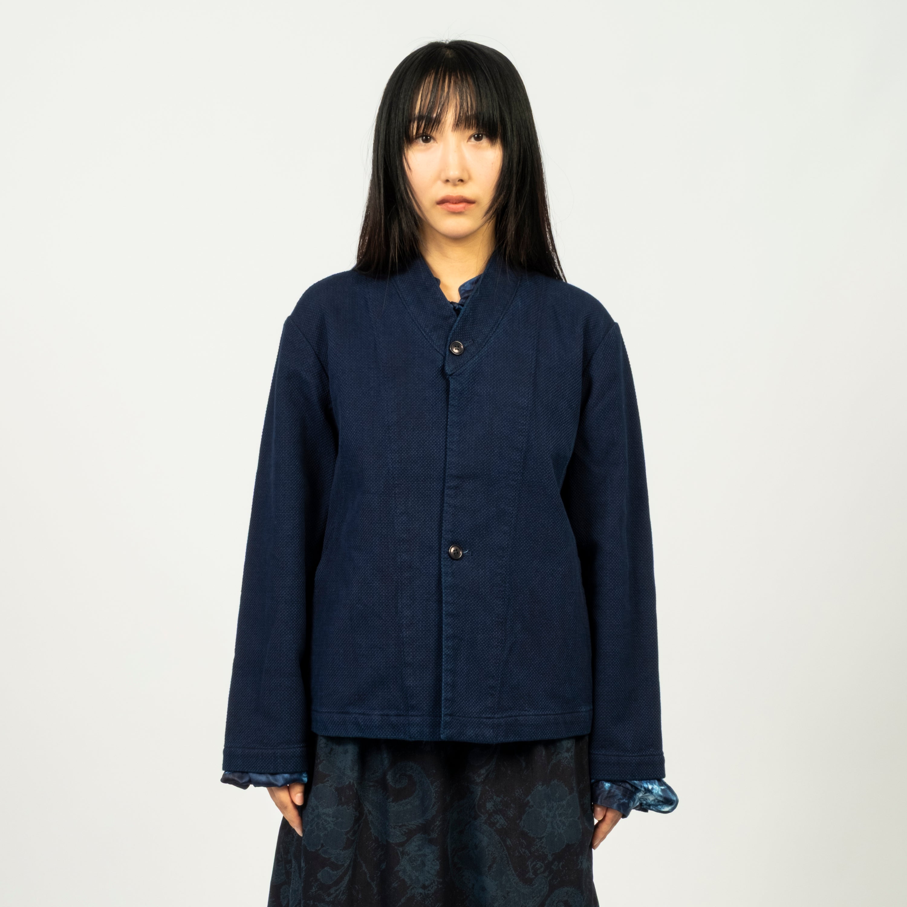 [BLUE BLUE JAPAN] WOVEN PURE INDIGO DOUBLE CLOTH SASHIKO -HAORI- JACKET _ INDIGO