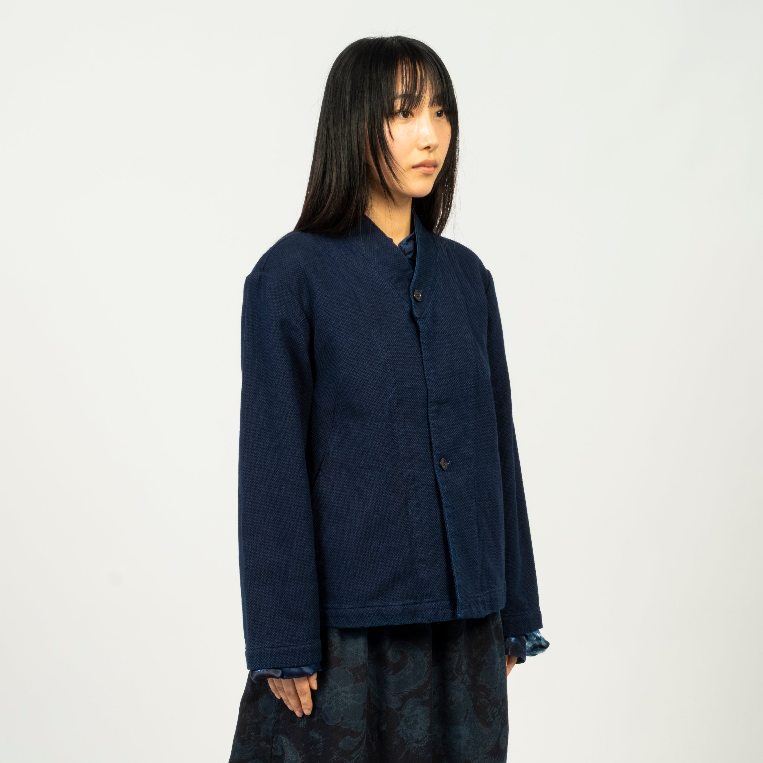 [BLUE BLUE JAPAN] WOVEN PURE INDIGO DOUBLE CLOTH SASHIKO -HAORI- JACKET _ INDIGO