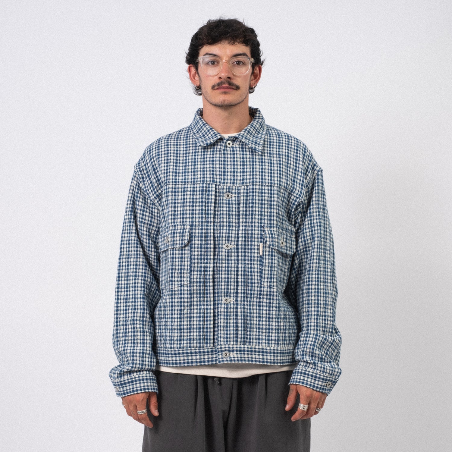 [STORY MFG] TUESDAY JACKET _ INDIGO CHECK HANDLOOM