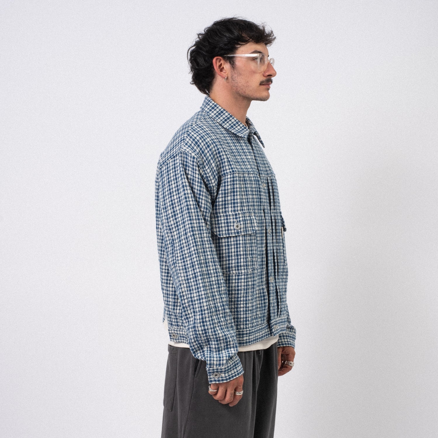 [STORY MFG] TUESDAY JACKET _ INDIGO CHECK HANDLOOM