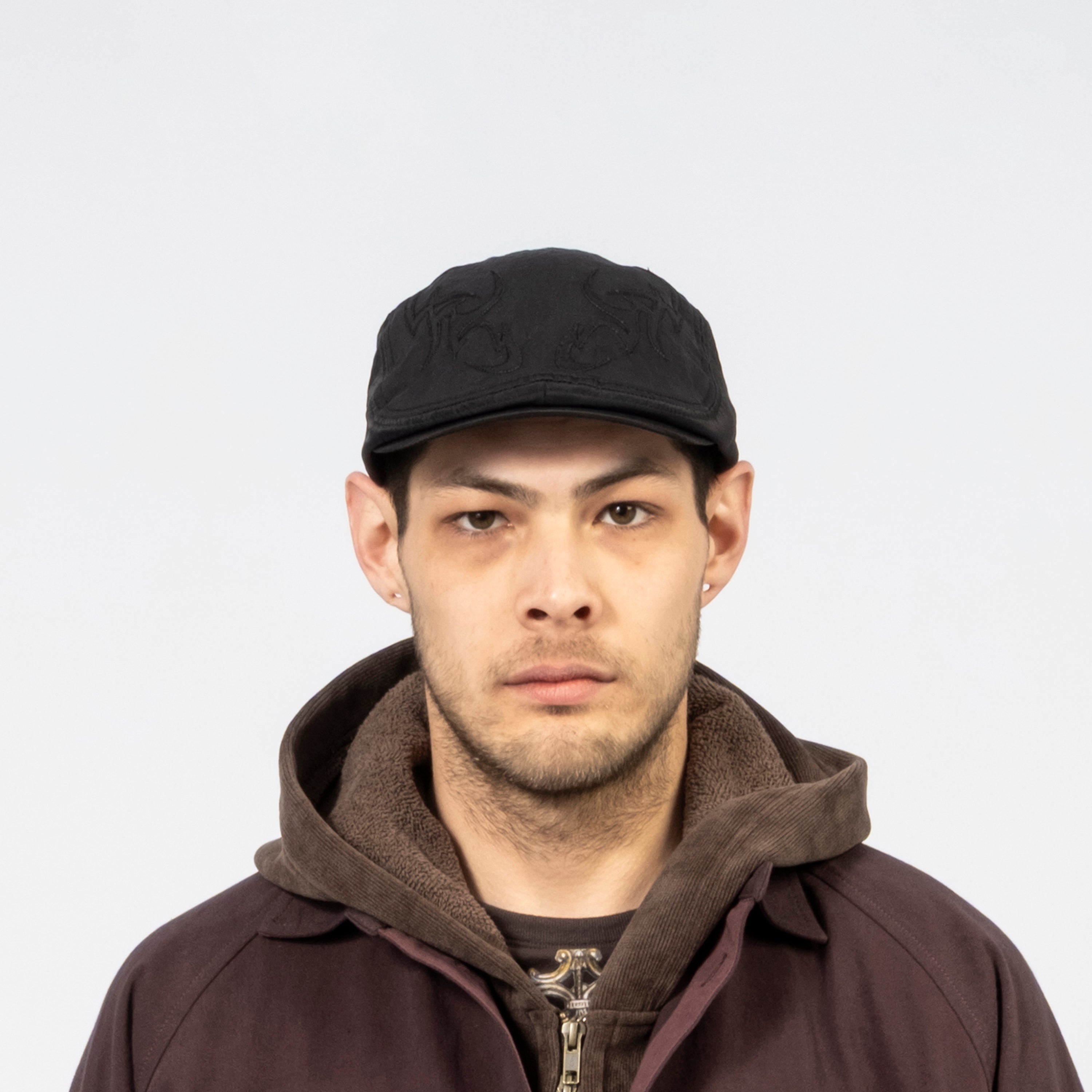 [AJOBYAJO] TRIBAL LOGO NYLON FLAT CAP _ BLACK