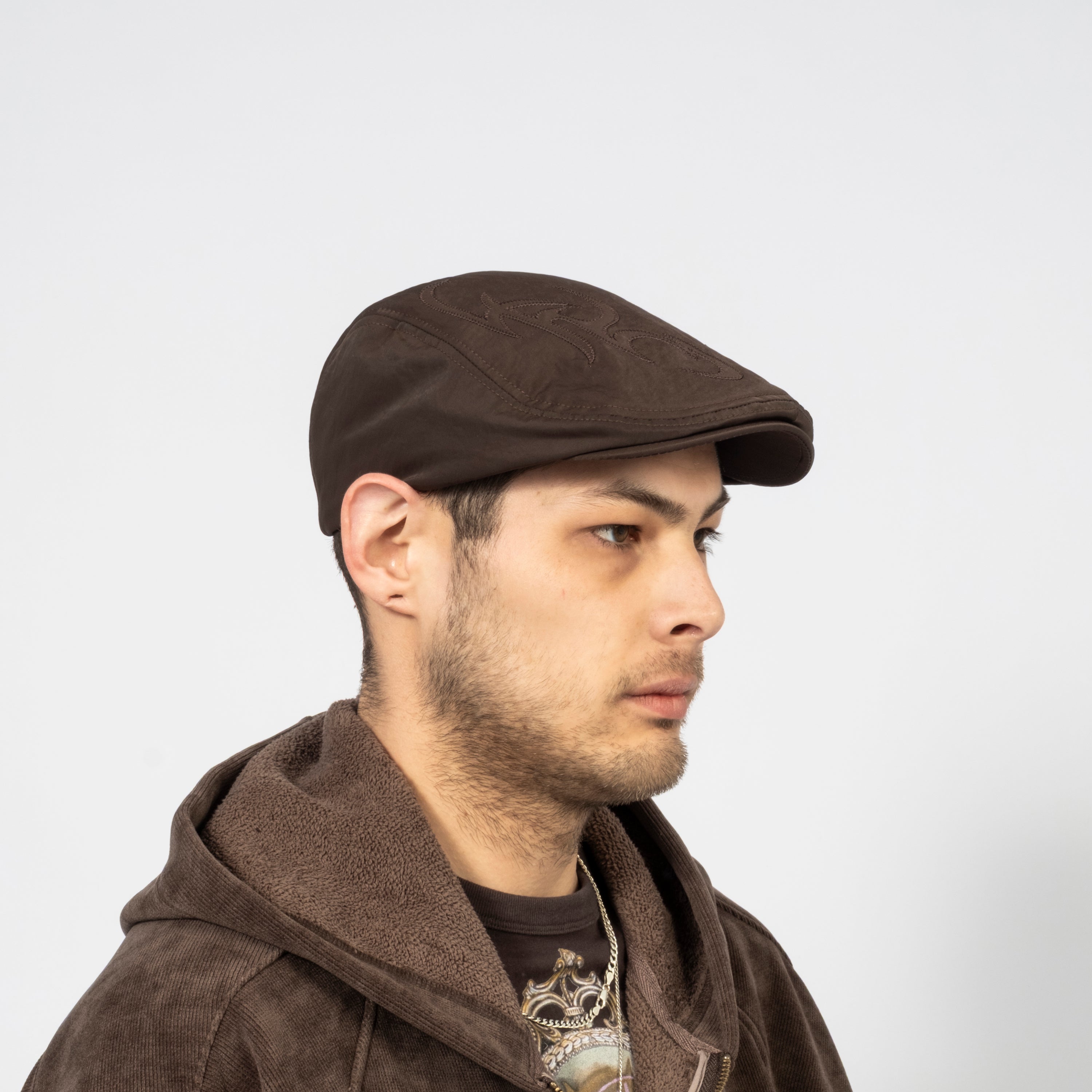 [AJOBYAJO] TRIBAL LOGO NYLON FLAT CAP _ DARK BROWN