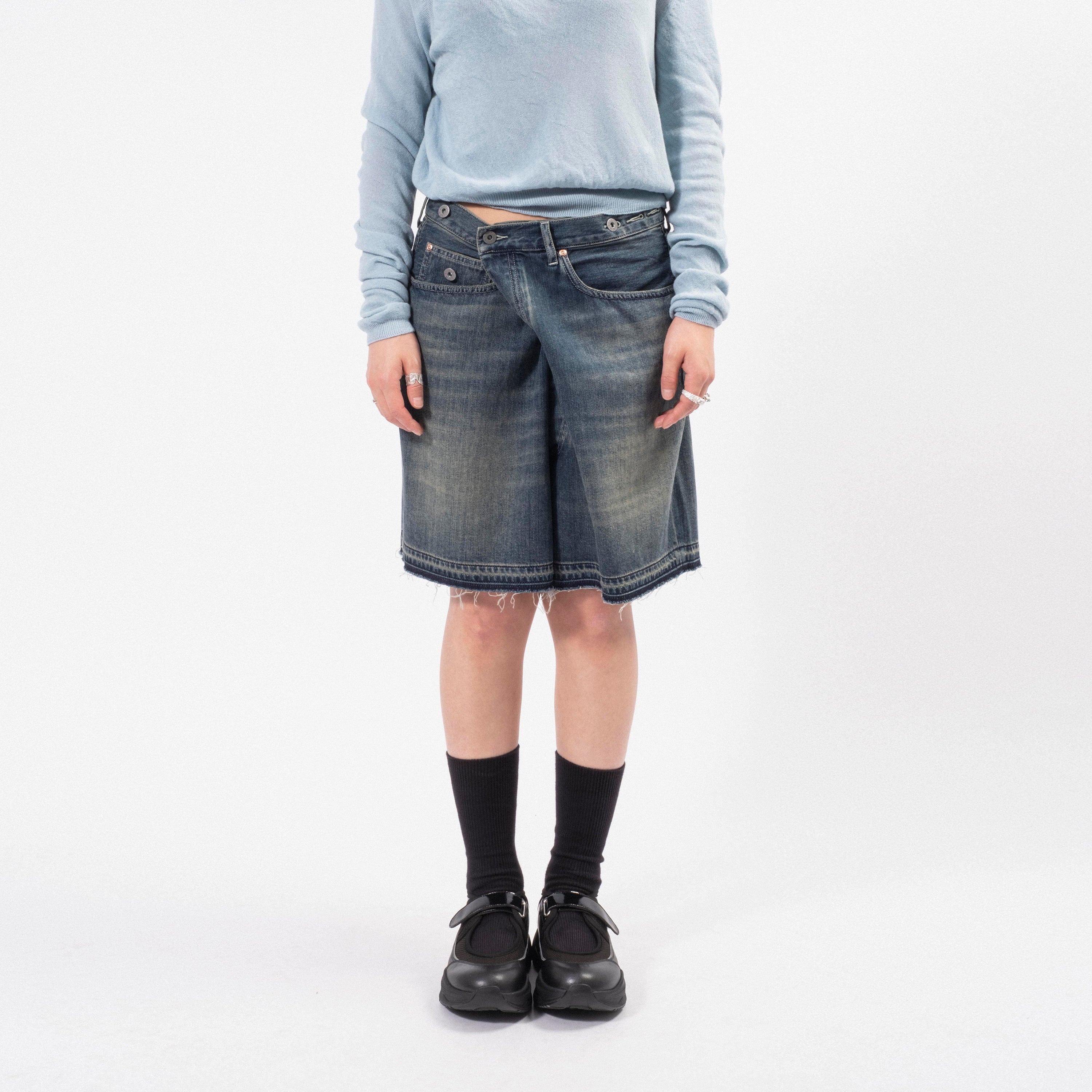[RHODOLIRION] QT1037 5POCKETS HUGE SHORTS _ INDIGO