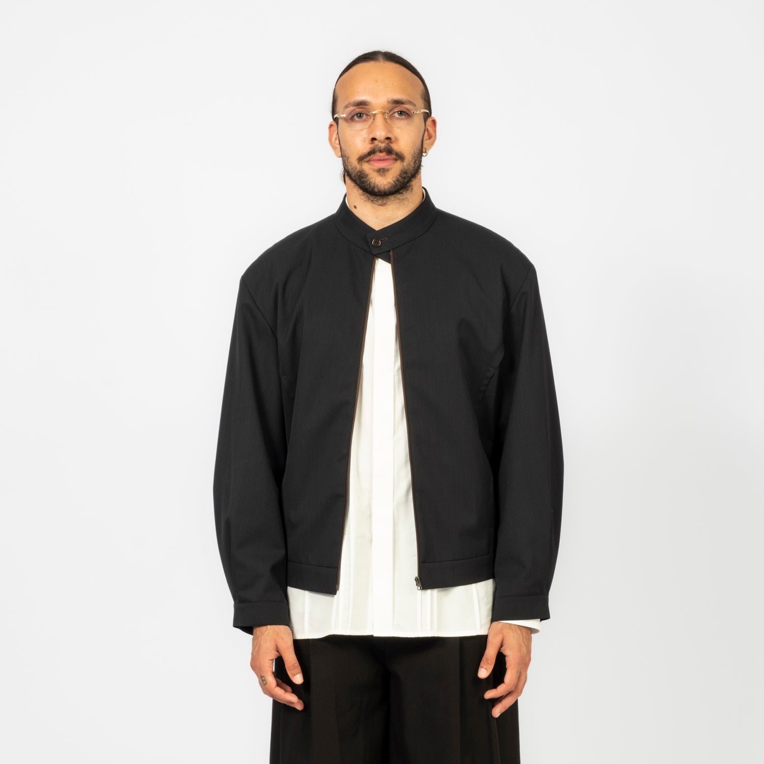 [AMOMENTO] MEN WOOL STRIPE ZIP-UP JUMPER _ BLACK