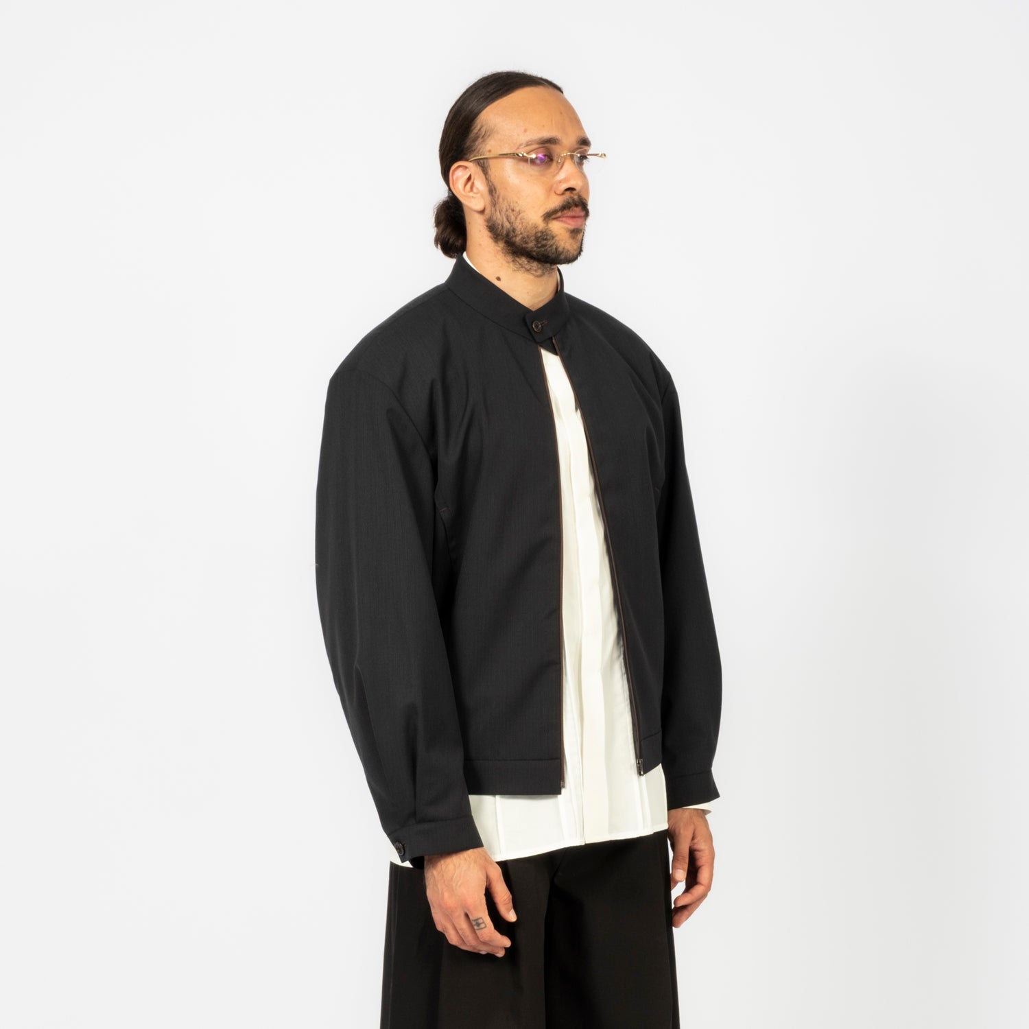 [AMOMENTO] MEN WOOL STRIPE ZIP-UP JUMPER _ BLACK