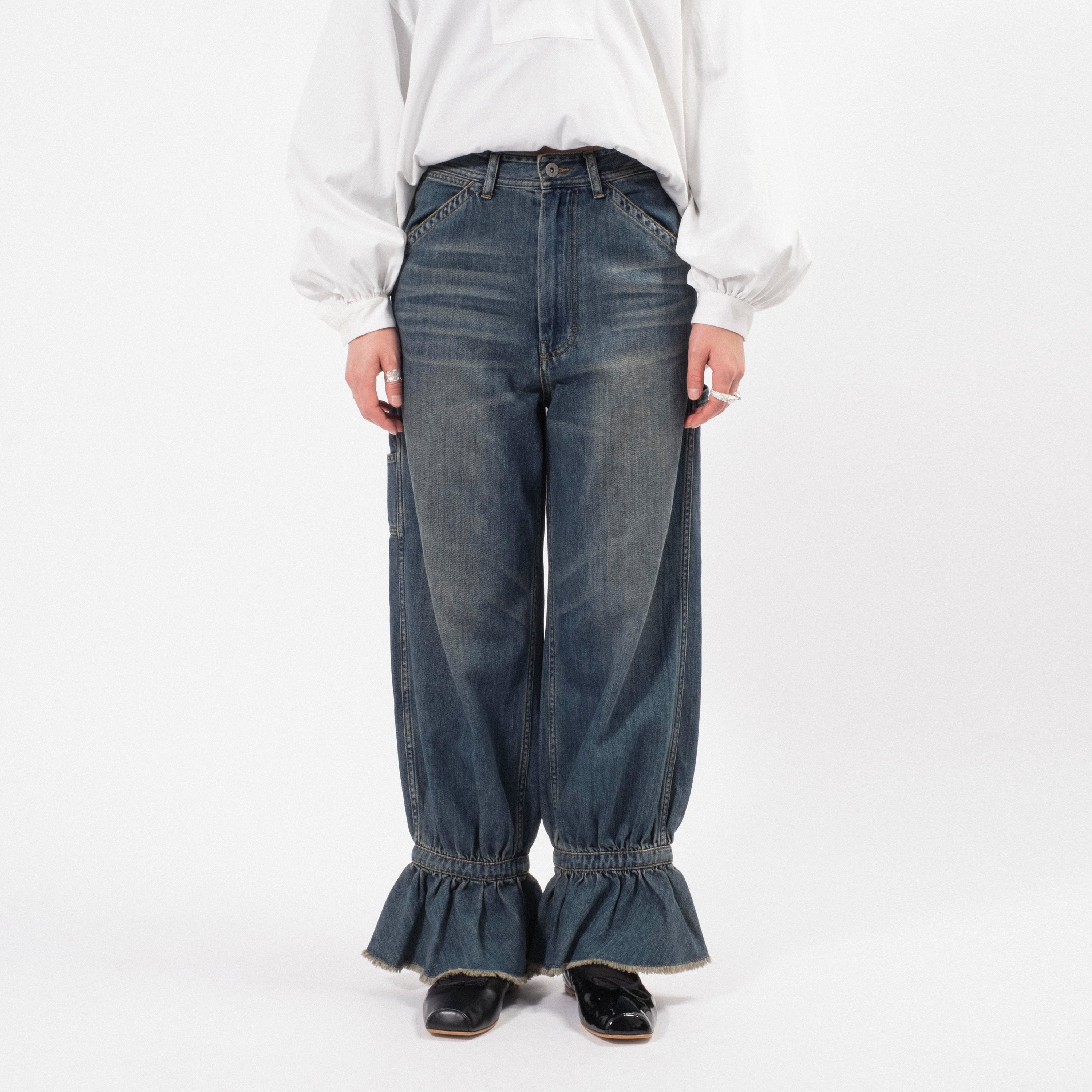 [RHODOLIRION] QT1038 FRILL PAINTER PANTS _ INDIGO