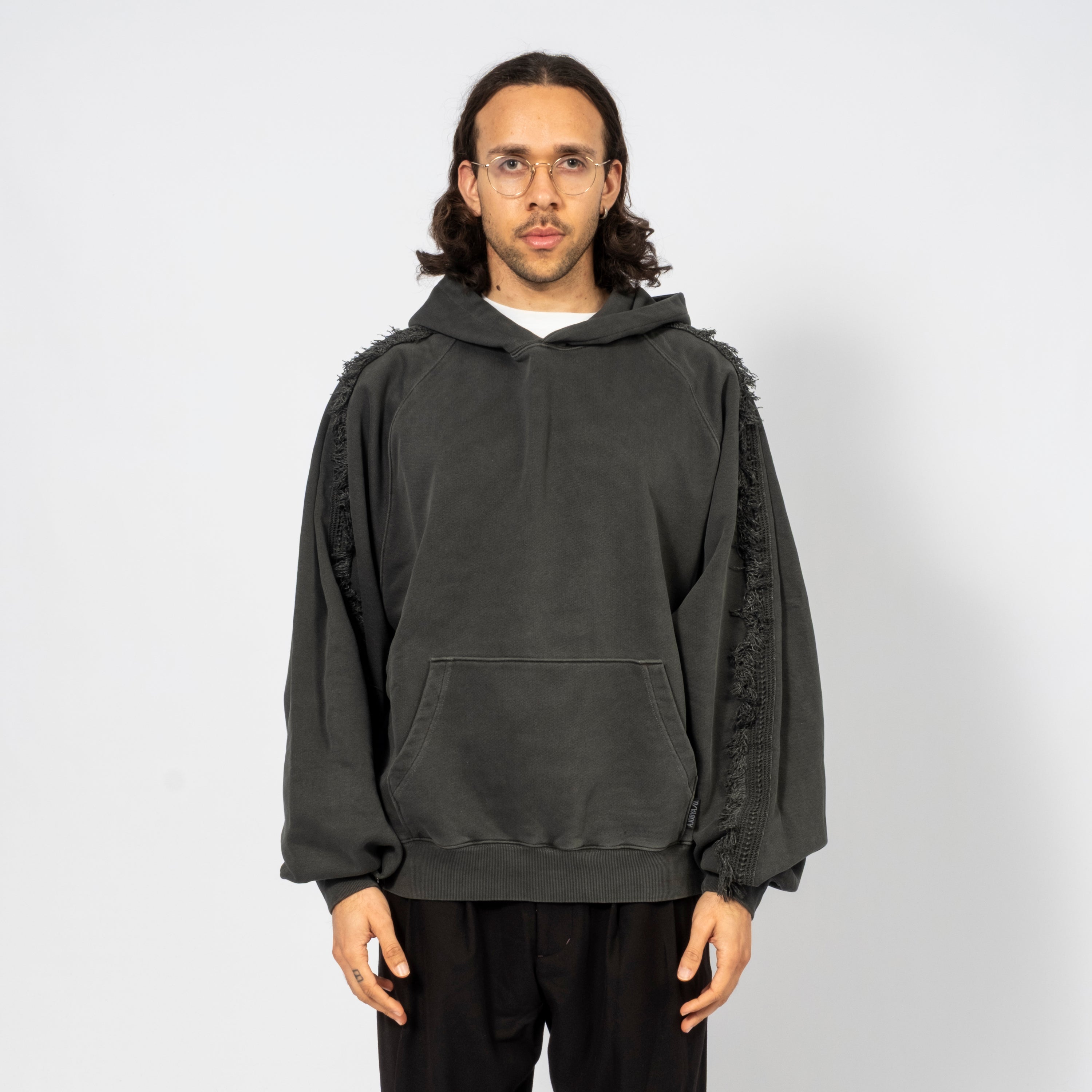 [AJOBYAJO] RAGLAN LACE TRIMMING HOODIE _ CHARCOAL