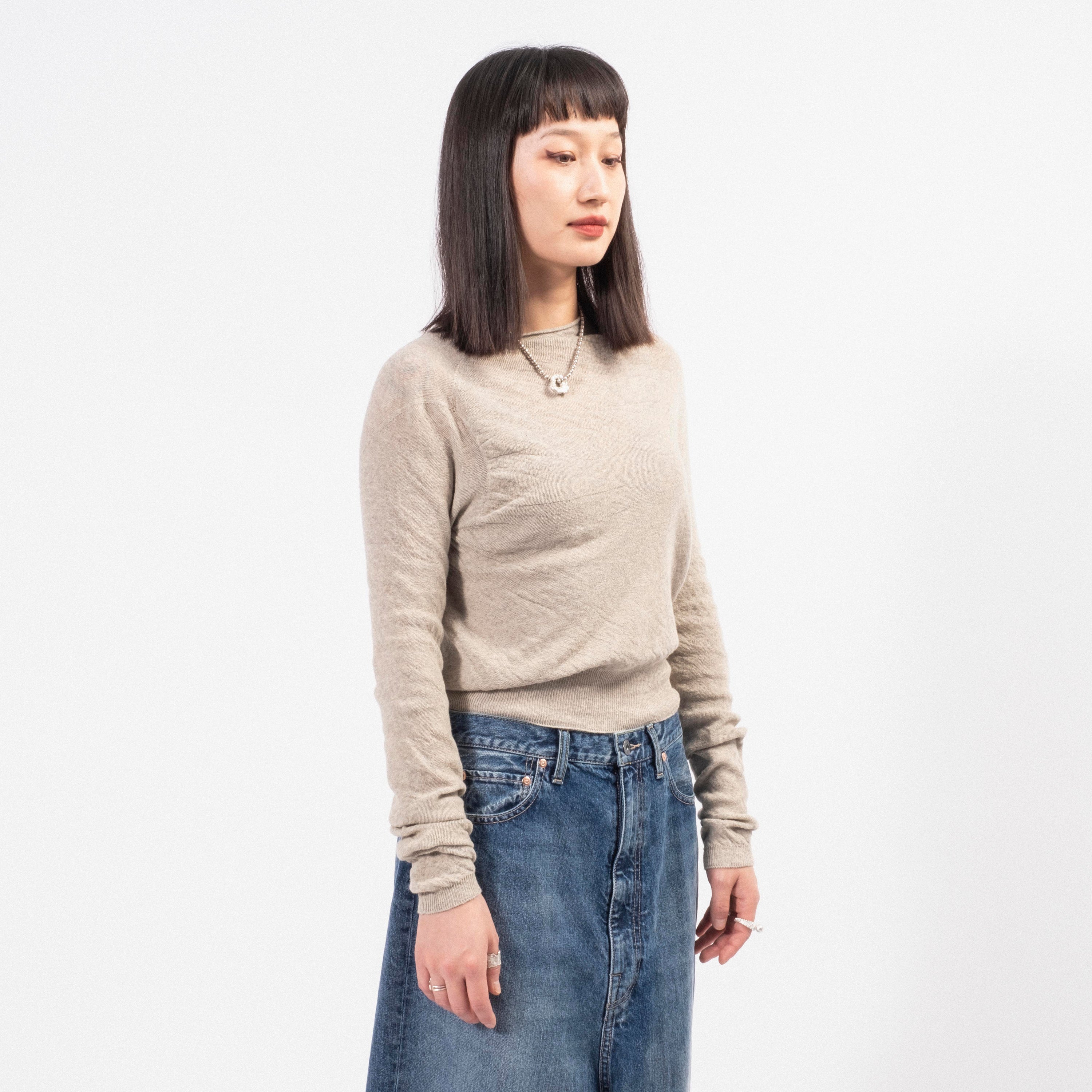 [RHODOLIRION] QT1059 RHODOLIRION MOCK NECK SHEER SWEATER _ A-H.GREY