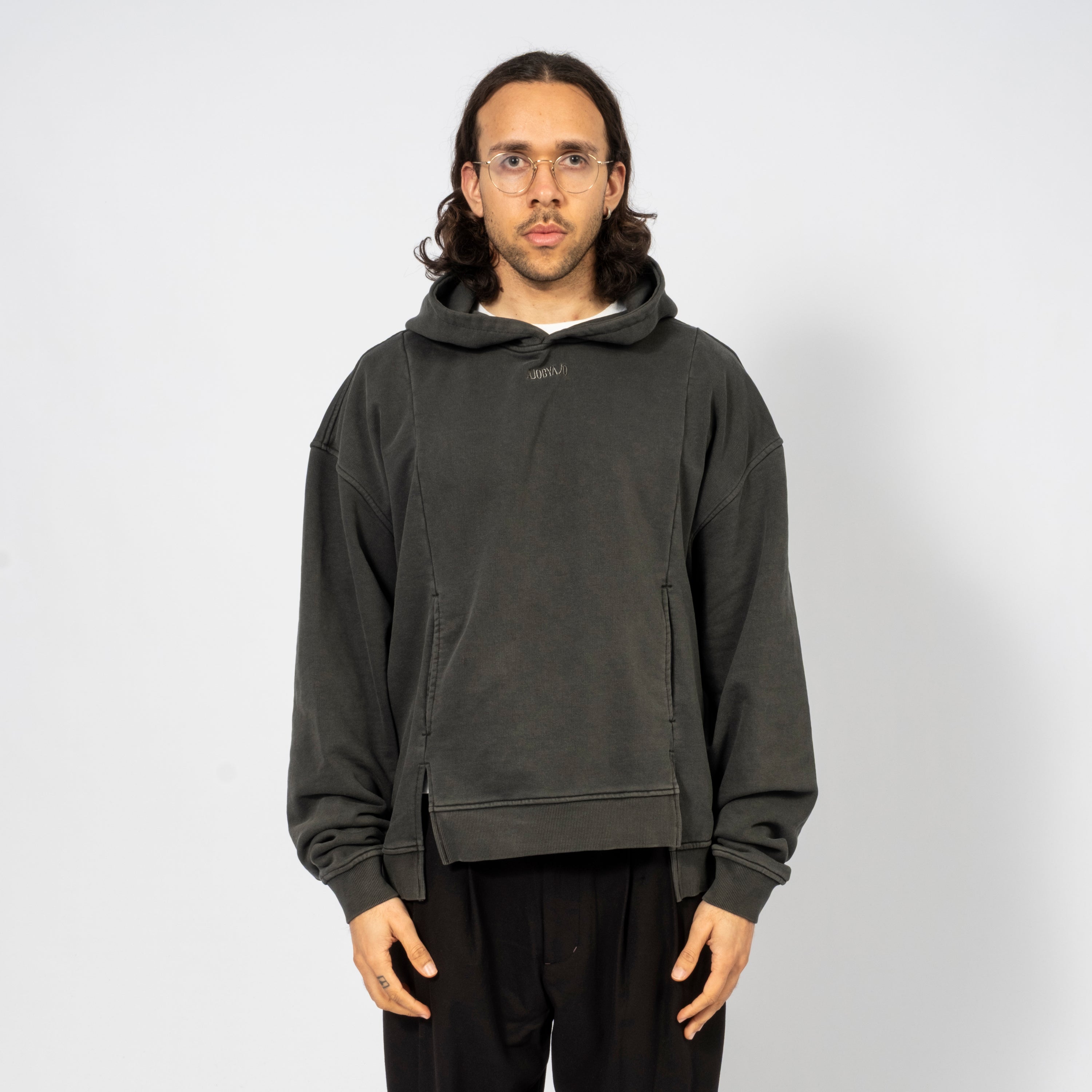 [AJOBYAJO] TWO FOLD WIDE WASHED HOODIE _ CHARCOAL