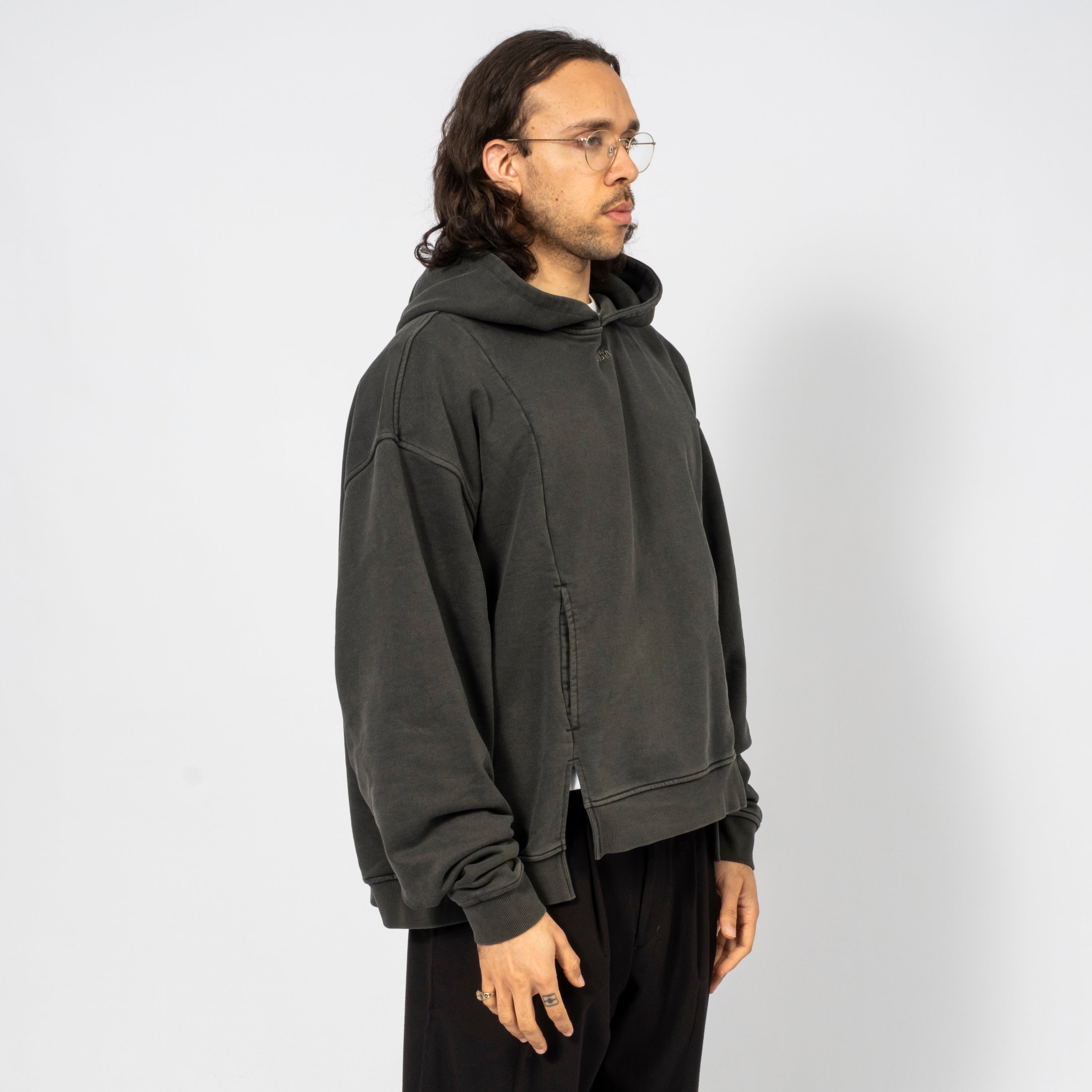 [AJOBYAJO] TWO FOLD WIDE WASHED HOODIE _ CHARCOAL