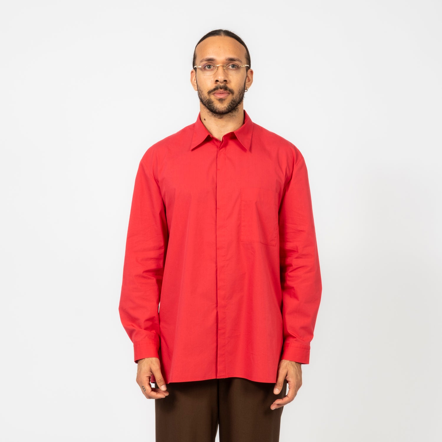 [AMOMENTO] MEN SQUARE POCKET OVERSIZED SHIRT _ RED