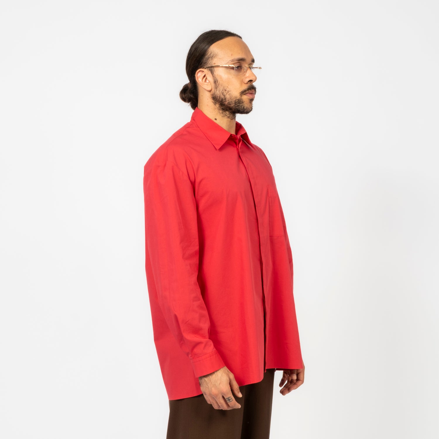 [AMOMENTO] MEN SQUARE POCKET OVERSIZED SHIRT _ RED