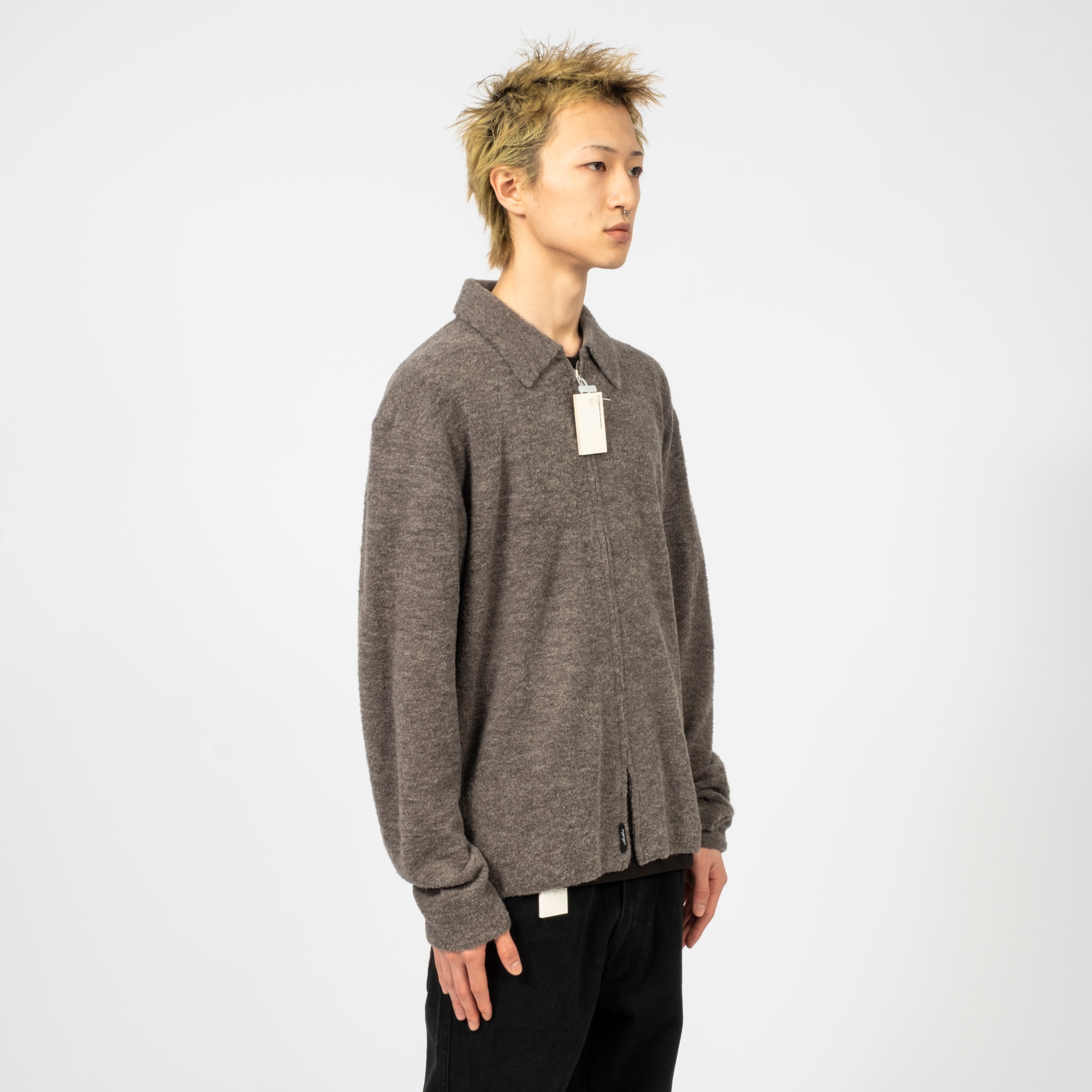 [POST ARCHIVE FACTION] BOUCLE ZIP SHIRT (ARCHIVE) _ BROWN