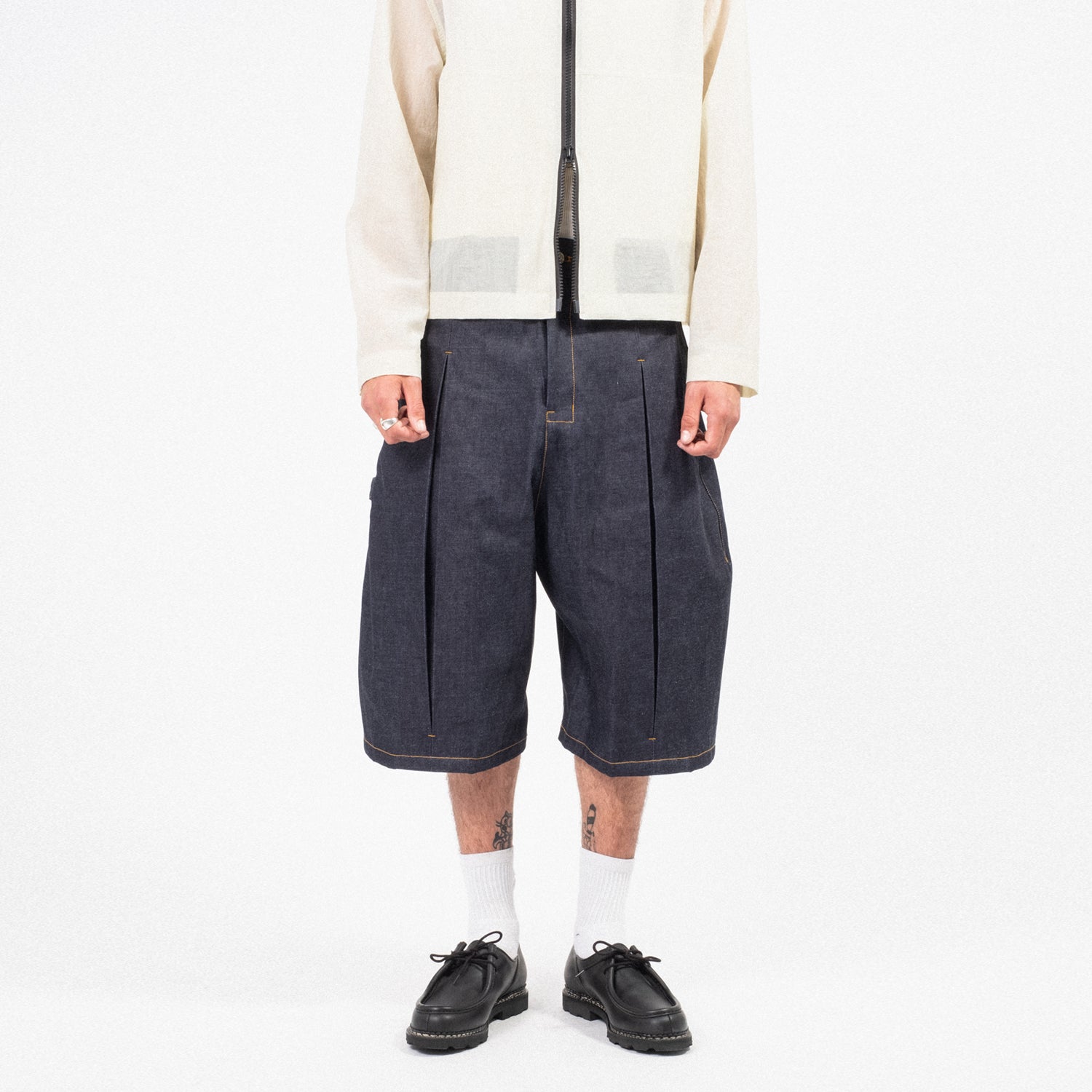 [SAGE NATION] BOX PLEAT SHORTS _ RAW DENIM