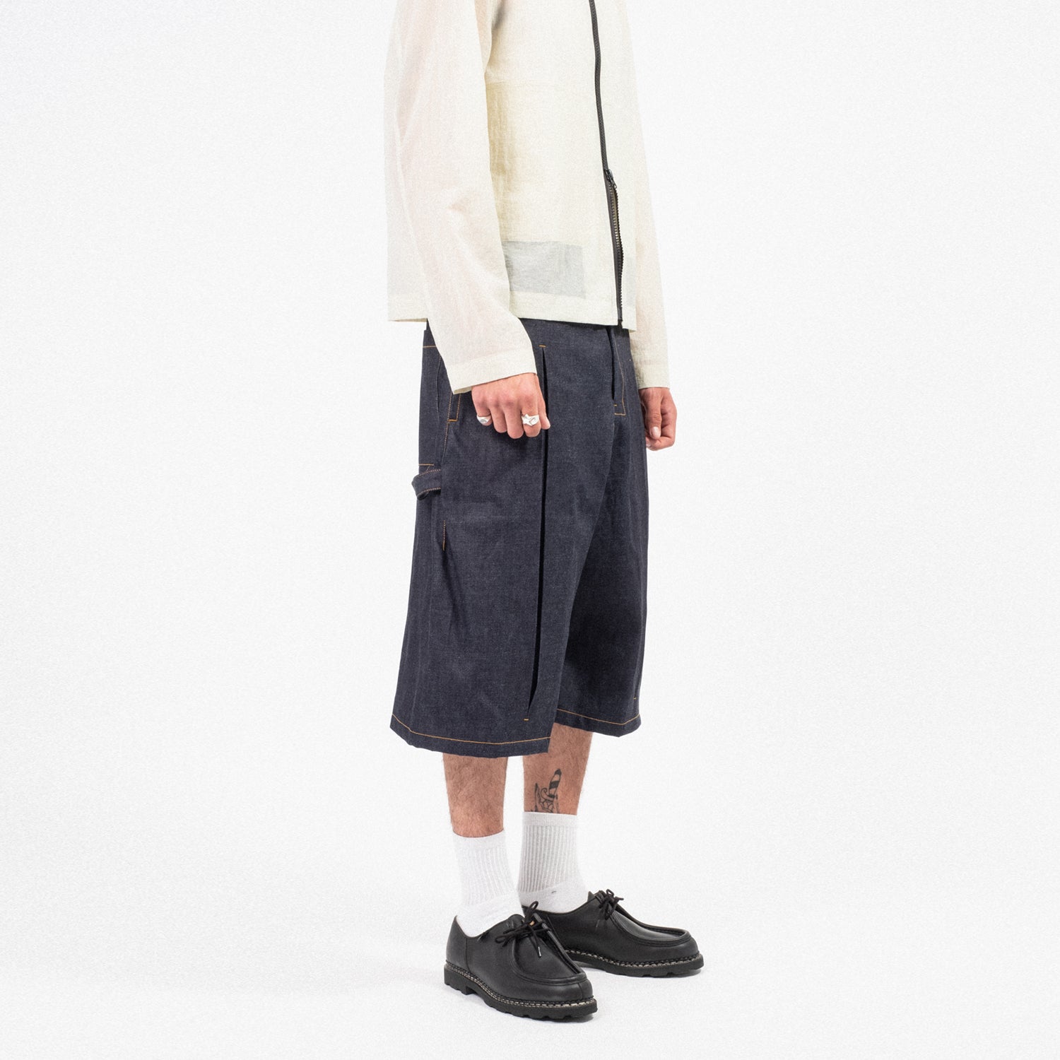 [SAGE NATION] BOX PLEAT SHORTS _ RAW DENIM