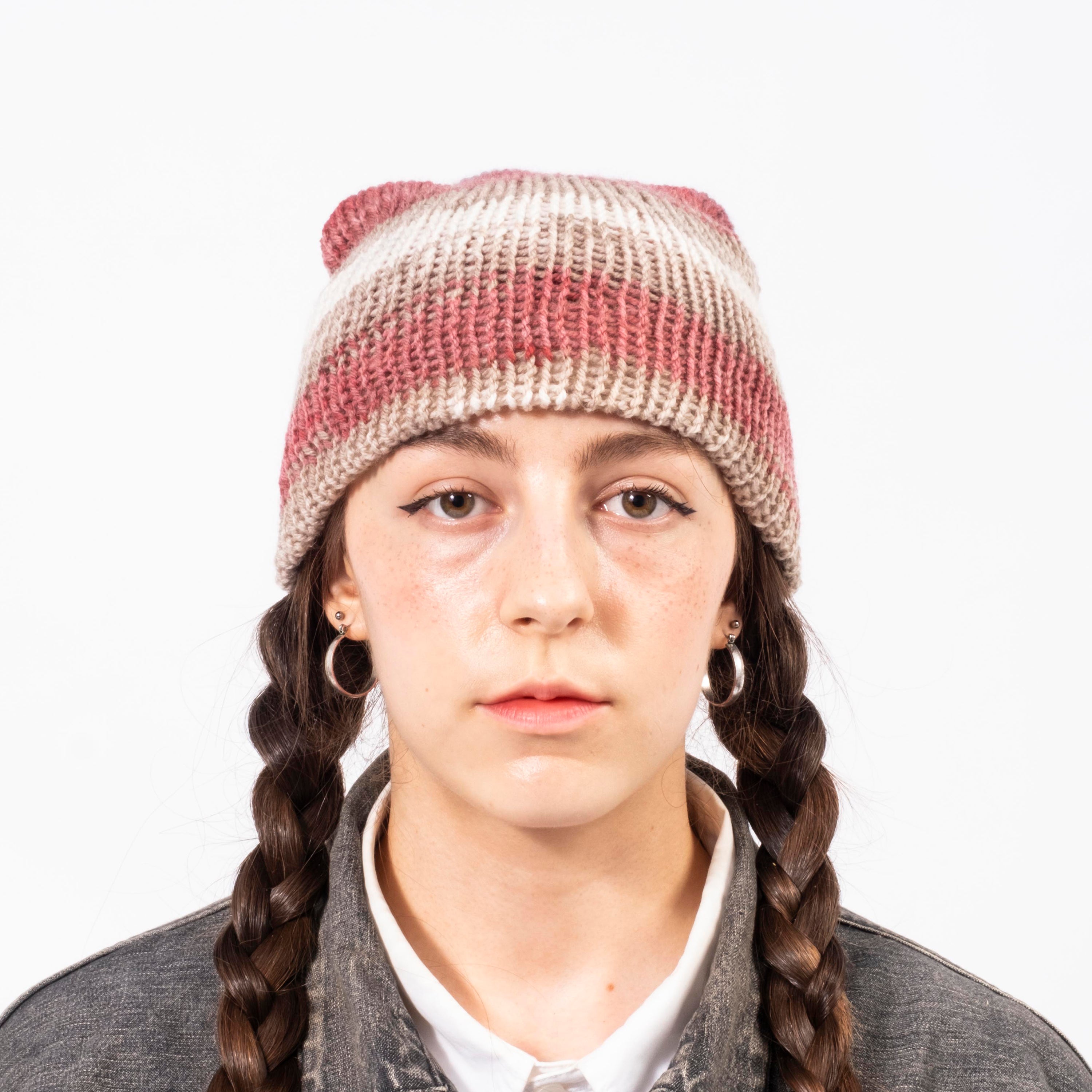 [APOLLON] STRIPE KNIT _ ROSE X BROWN