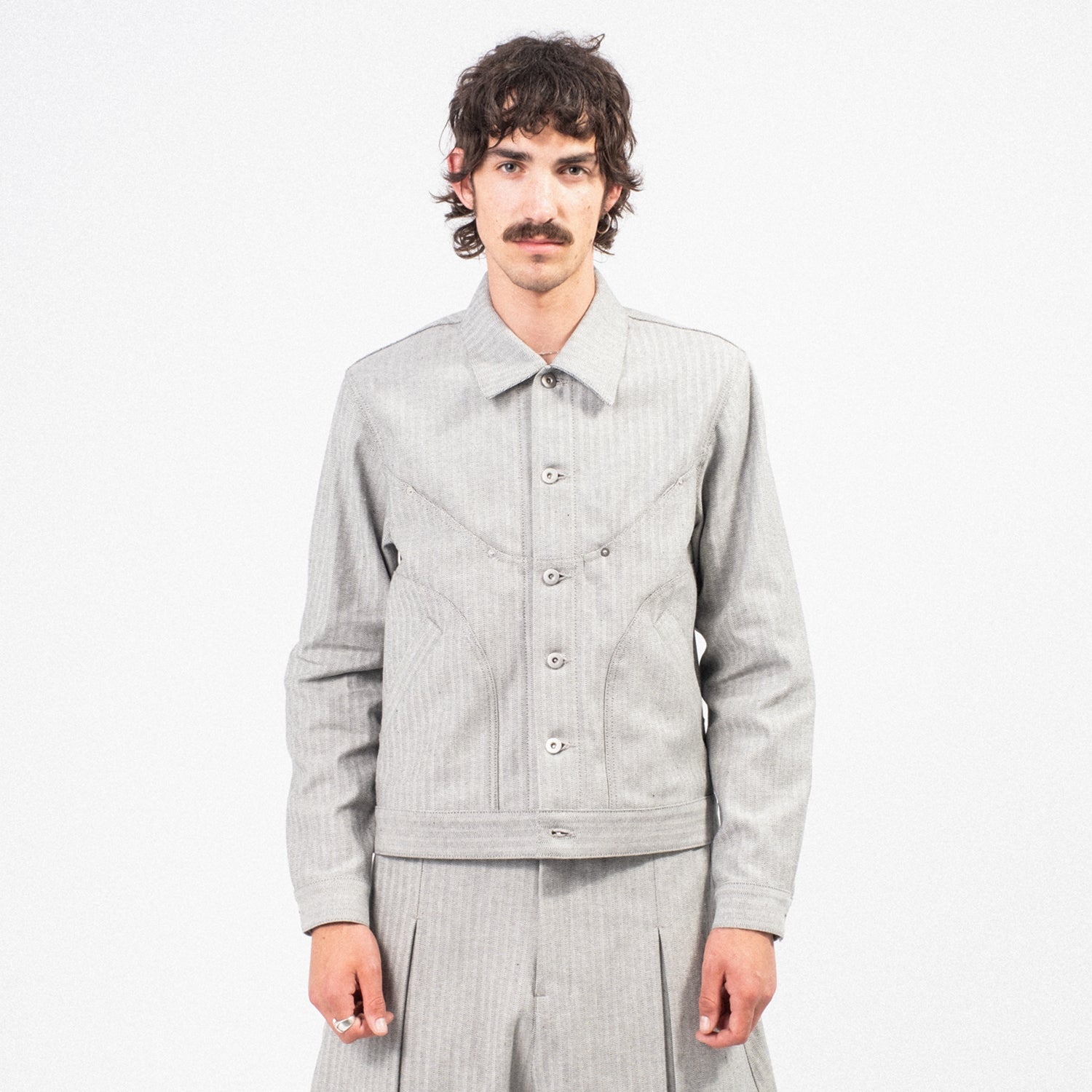 [SAGE NATION] DENIM JIJI JACKET _ GREY HERRINGBONE