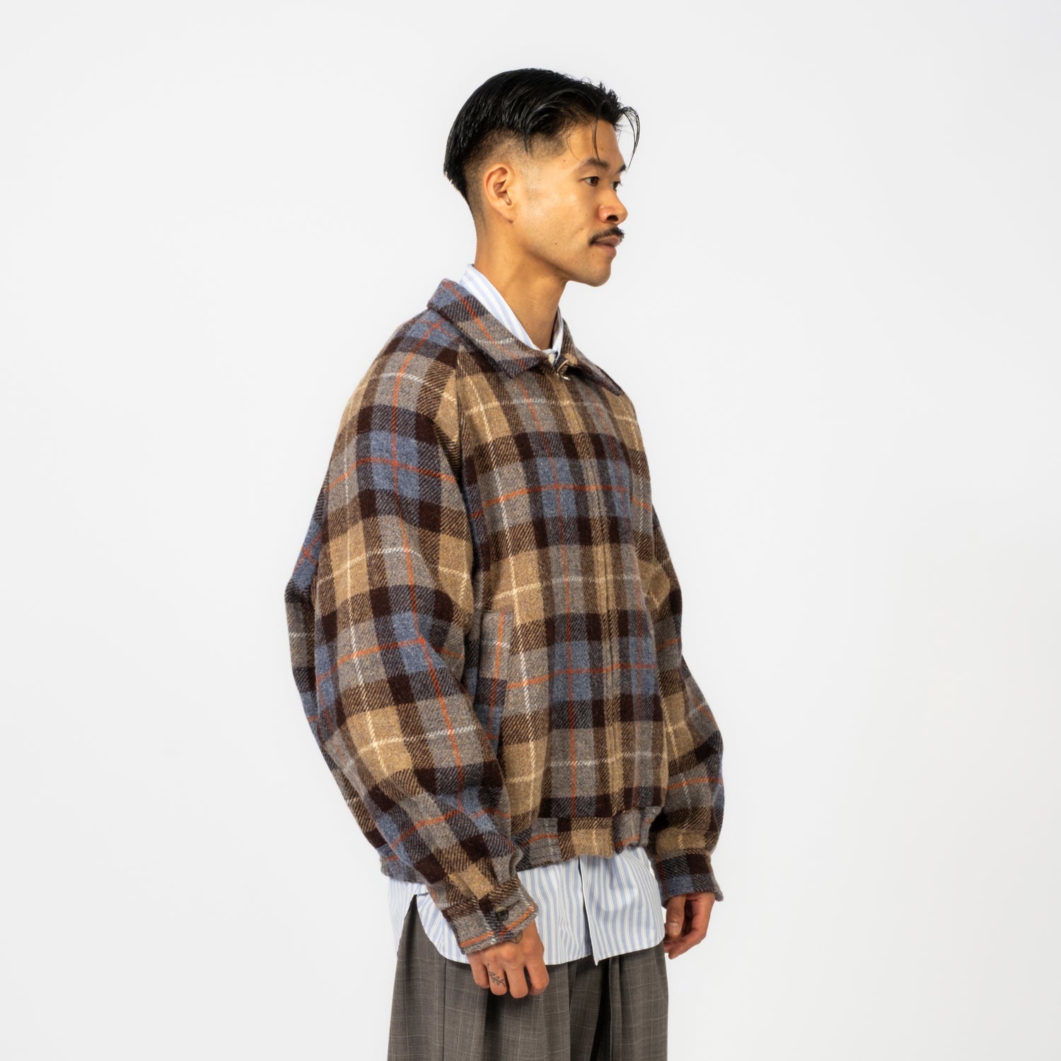 [SILLAGE] ZIP UP BLOUSON PLAID _ HARRIS TWEED
