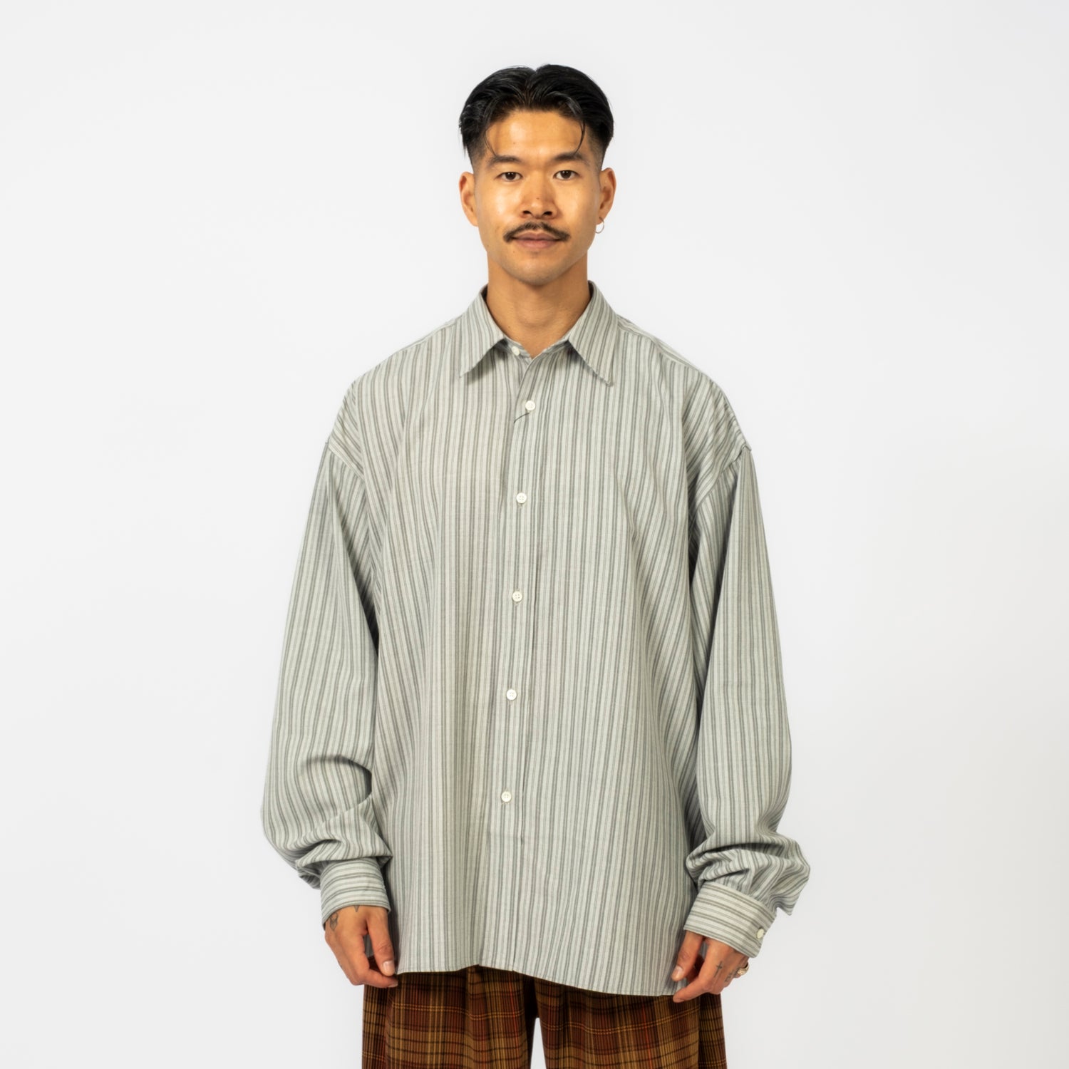 [SILLAGE] WIDE SHIRT DEADSTOCK _ WATAHIKO TEX GREY STRIPE