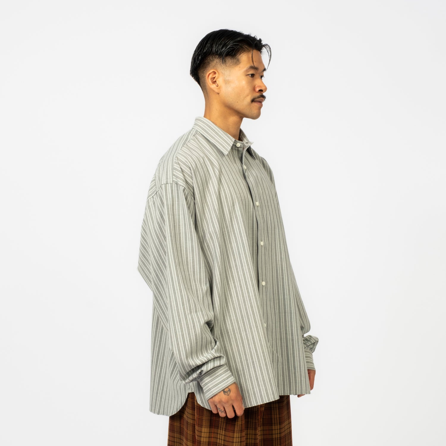 [SILLAGE] WIDE SHIRT DEADSTOCK _ WATAHIKO TEX GREY STRIPE