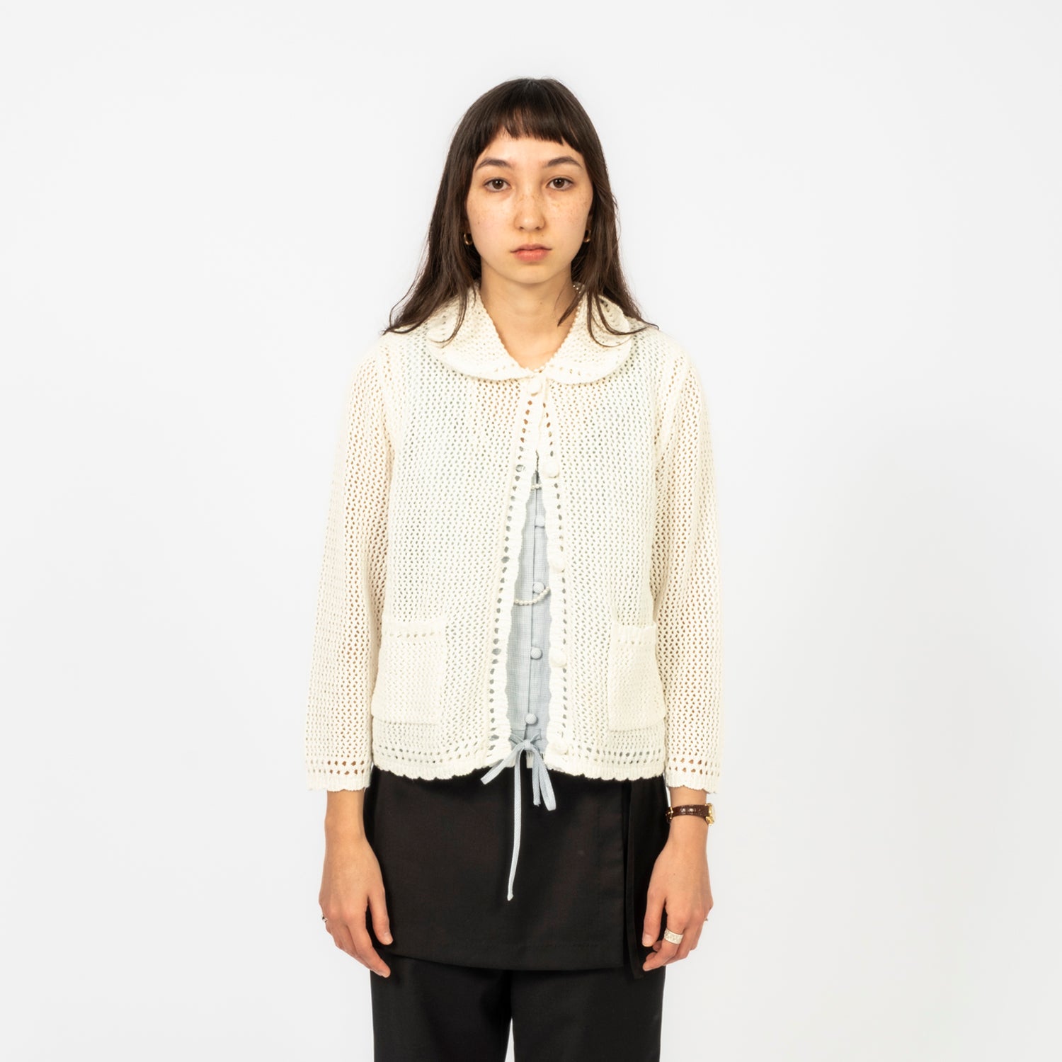 [DUNST] COLLARED CROCHET KNIT CARDIGAN _ IVORY