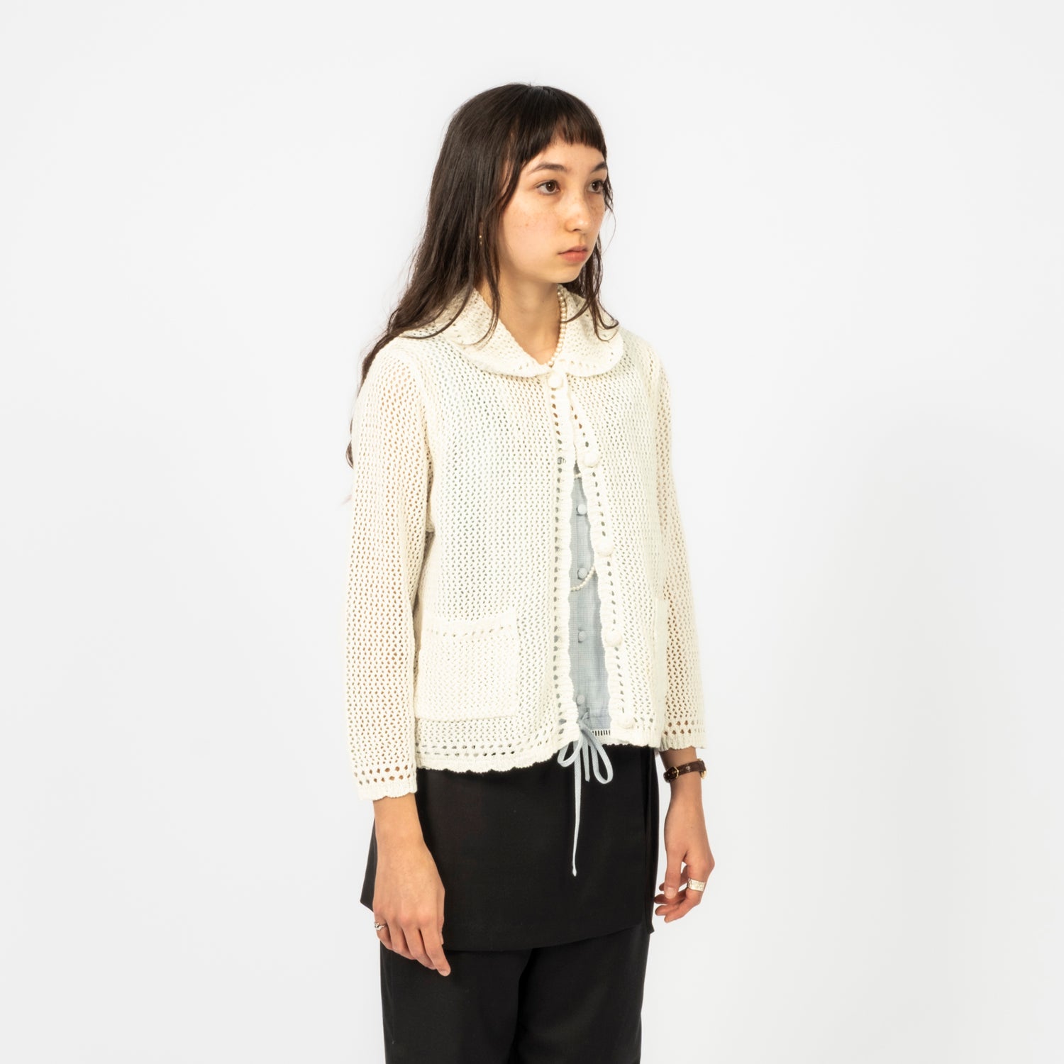[DUNST] COLLARED CROCHET KNIT CARDIGAN _ IVORY