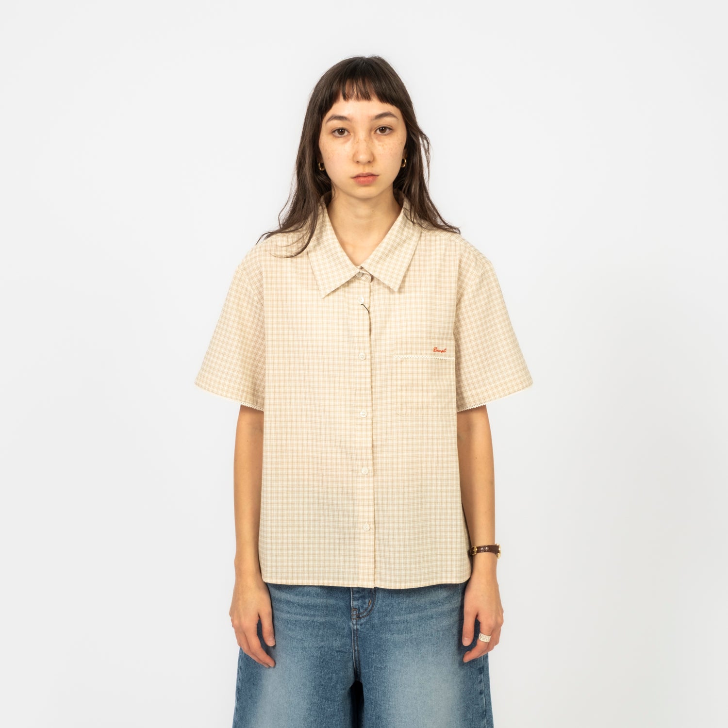 [DUNST] LACED ORGANIC CHECKED SHIRT _ BEIGE CHECK