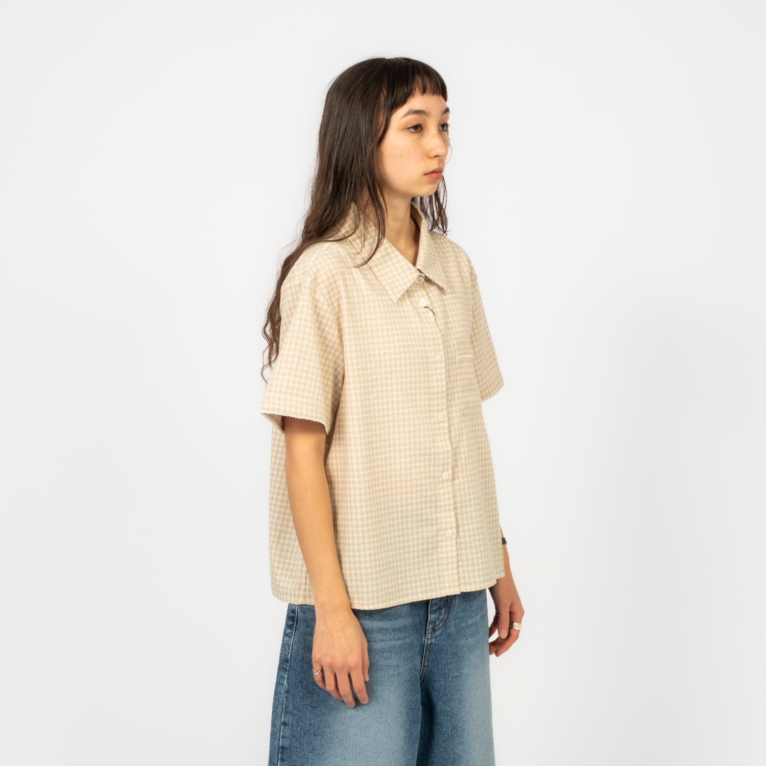 [DUNST] LACED ORGANIC CHECKED SHIRT _ BEIGE CHECK