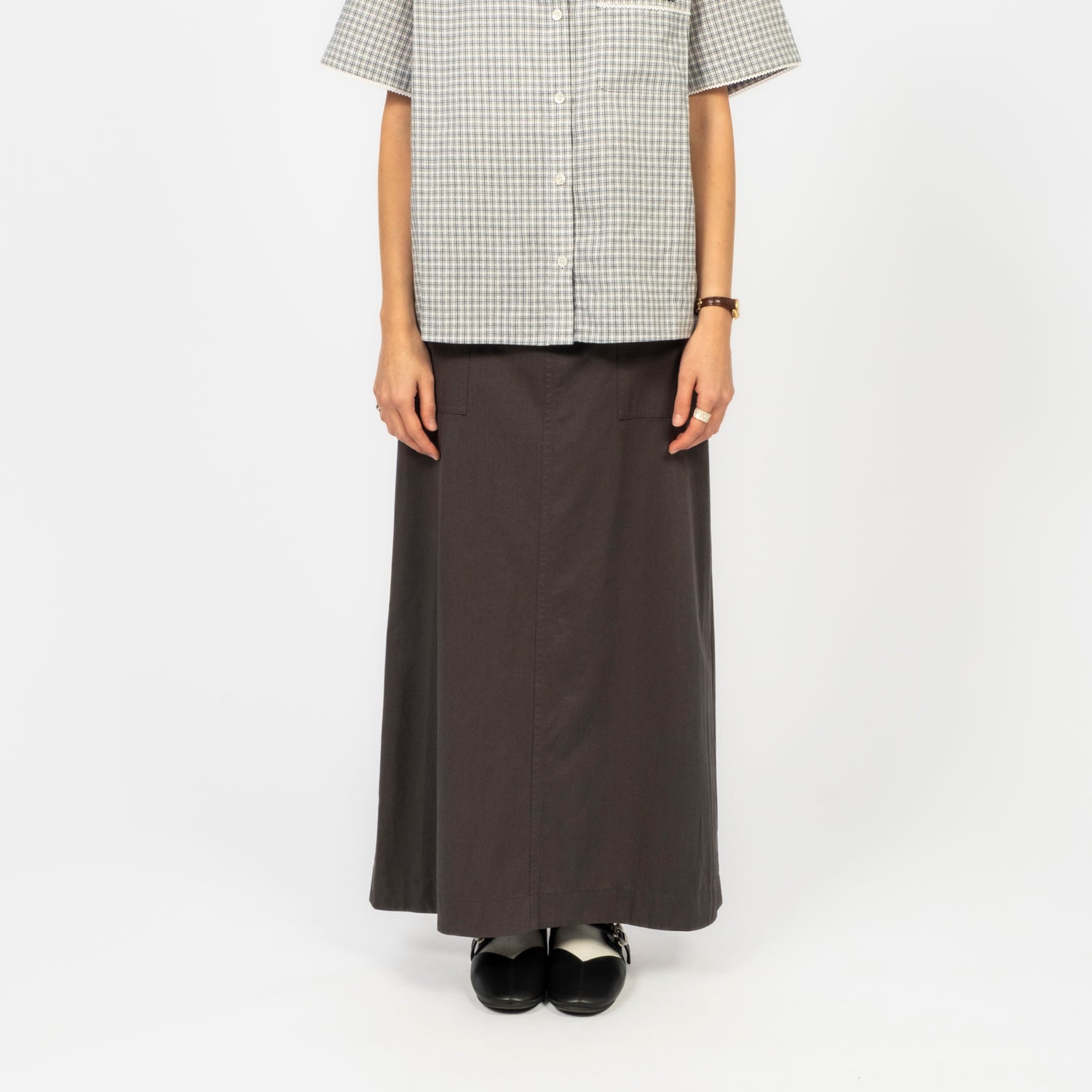 [DUNST] A-LINE MAXI SKIRT _ CHARCOAL GREY