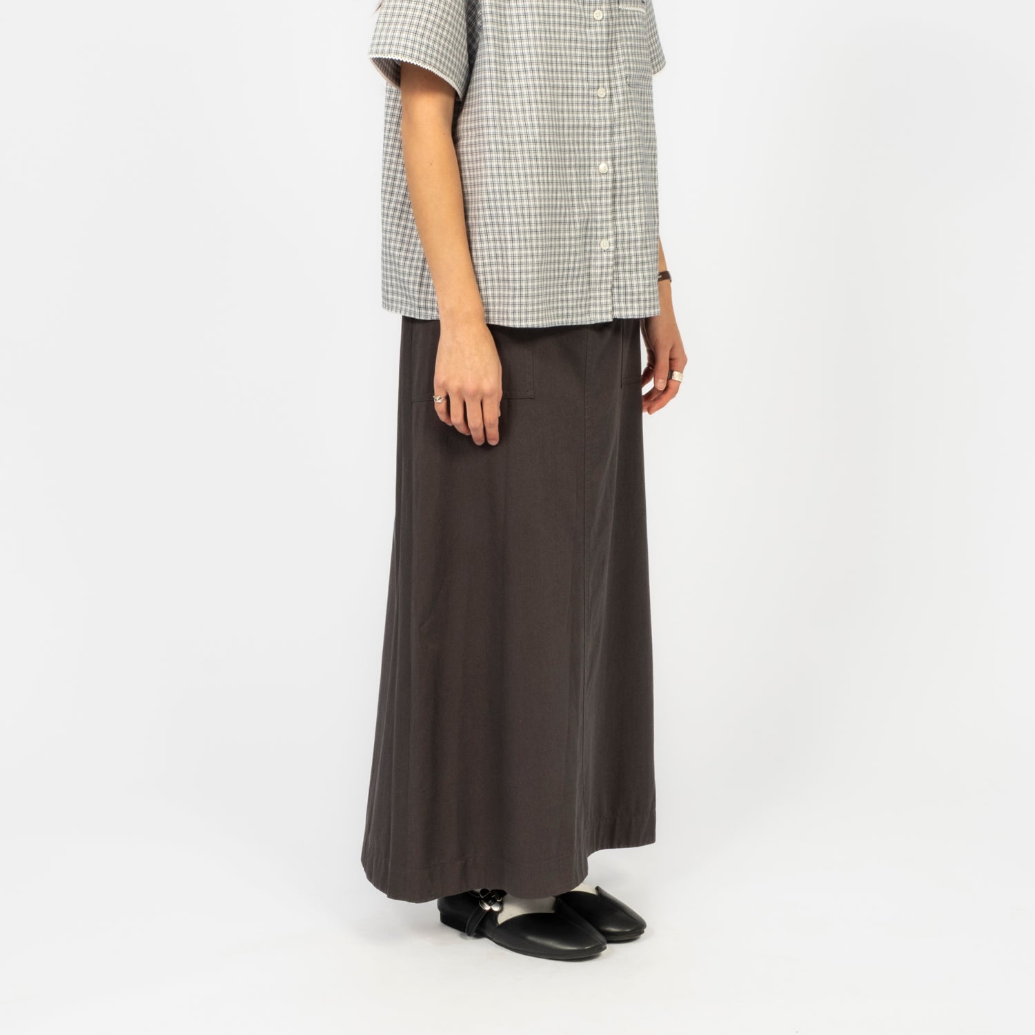 [DUNST] A-LINE MAXI SKIRT _ CHARCOAL GREY