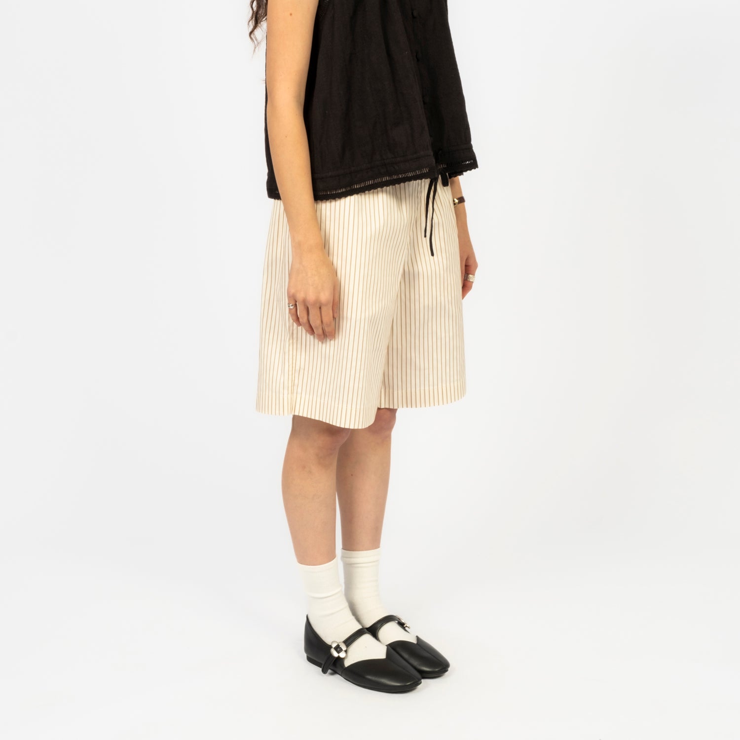 [DUNST] UNISEX PAJAMA BERMUDA SHORTS _ BEIGE STRIPE