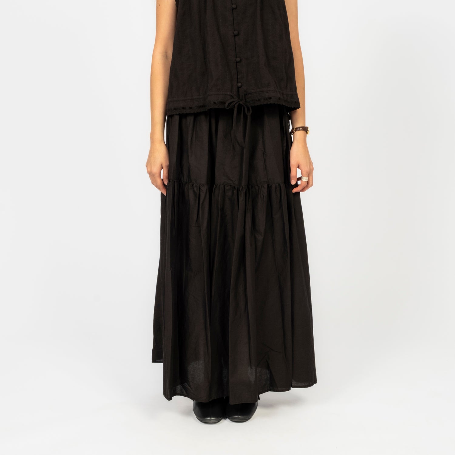 [DUNST] TIERED MAXI SKIRT _ BLACK