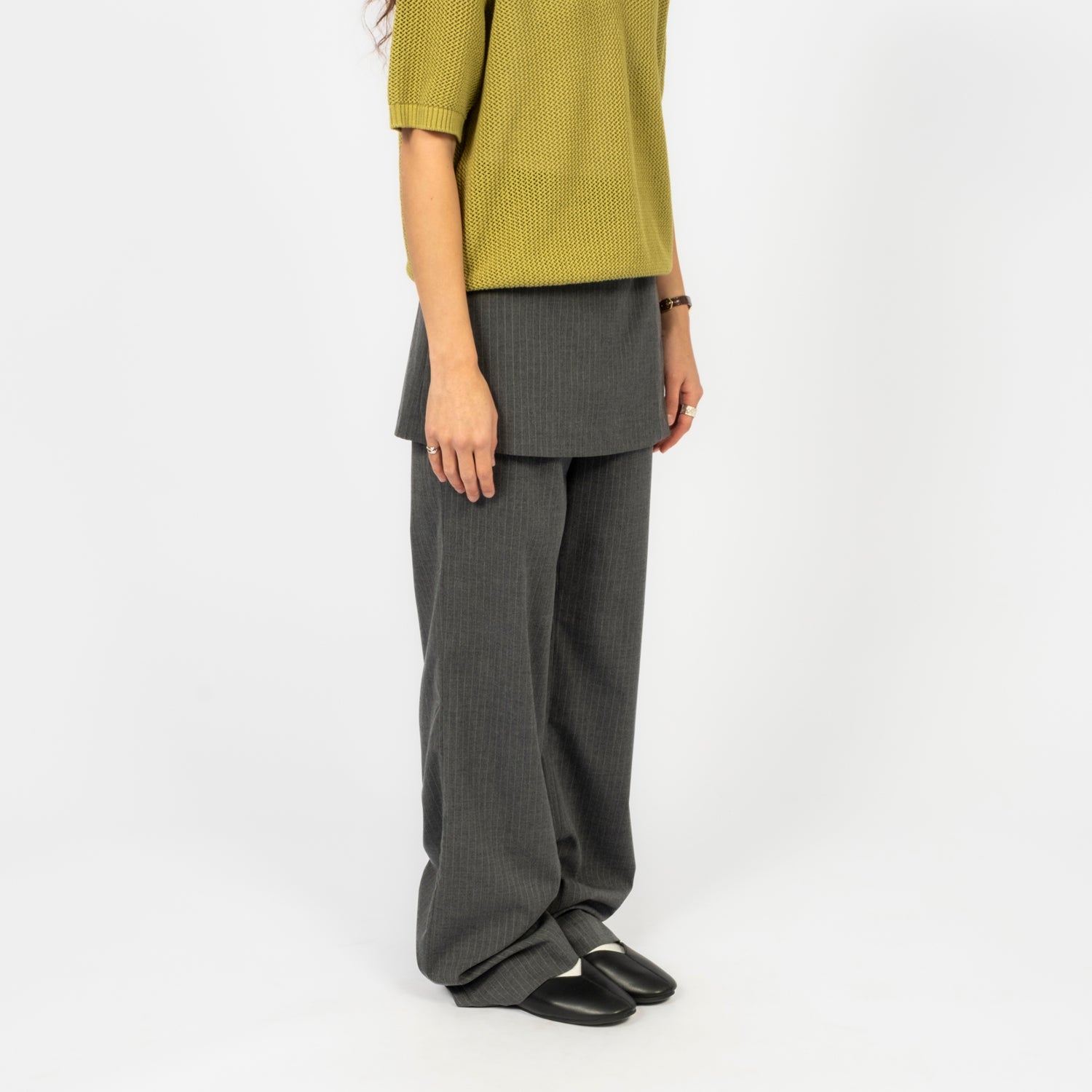 [DUNST] SKIRT LAYERED SLIM PANTS _ CHARCOAL GREY STRIPE