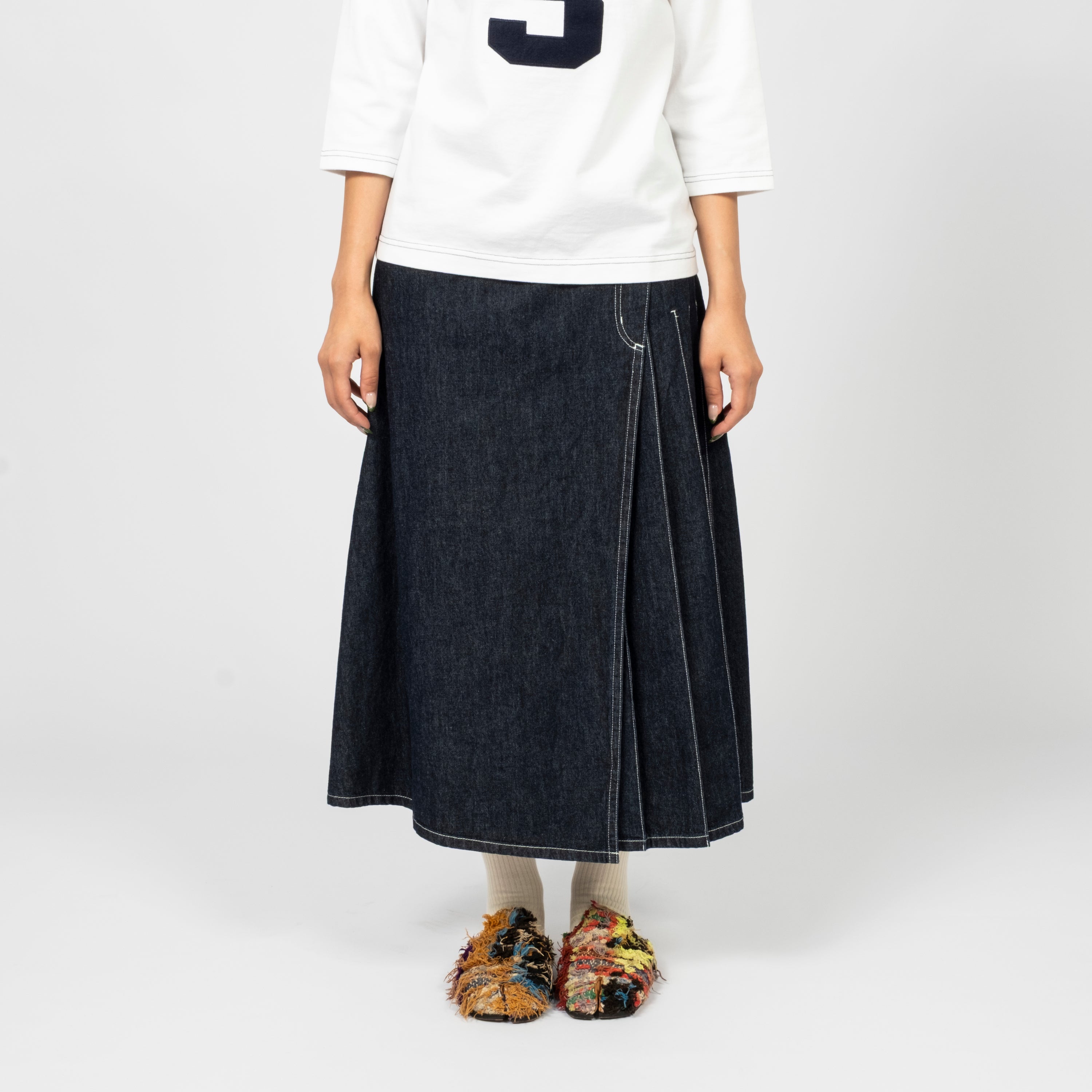 [BEAMS BOY] O.WRAPED PLEATED SKIRT _ INDIGO