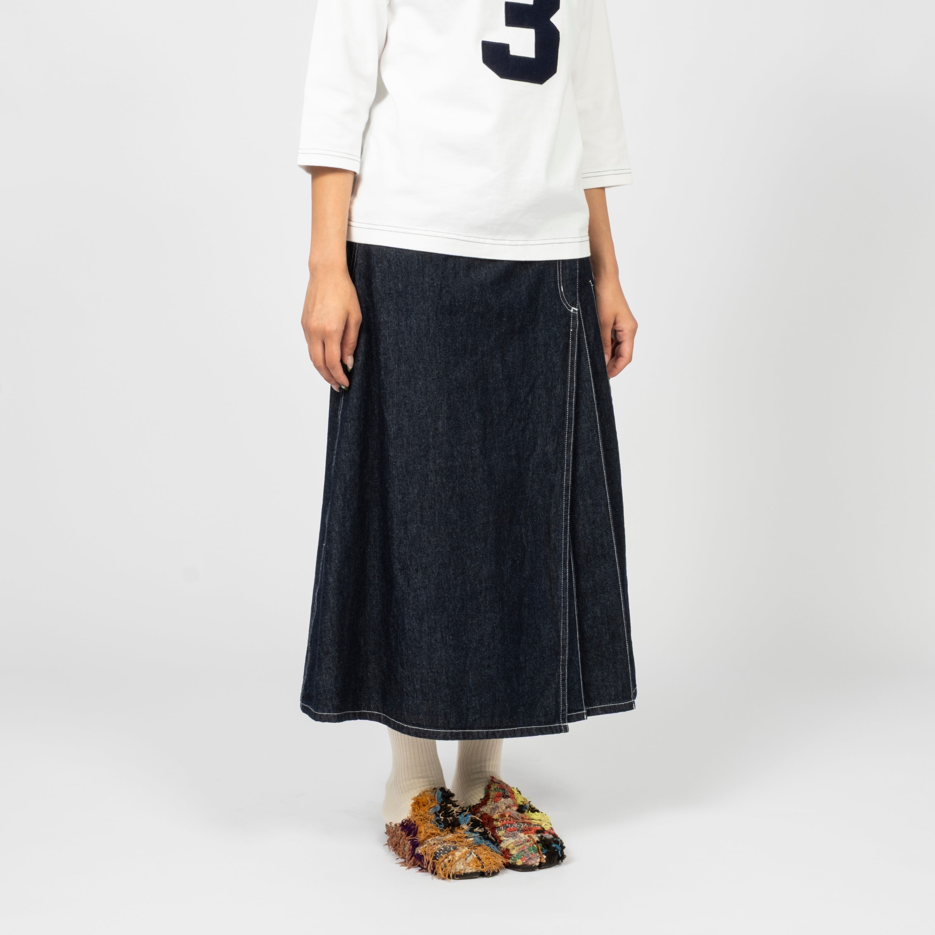 [BEAMS BOY] O.WRAPED PLEATED SKIRT _ INDIGO
