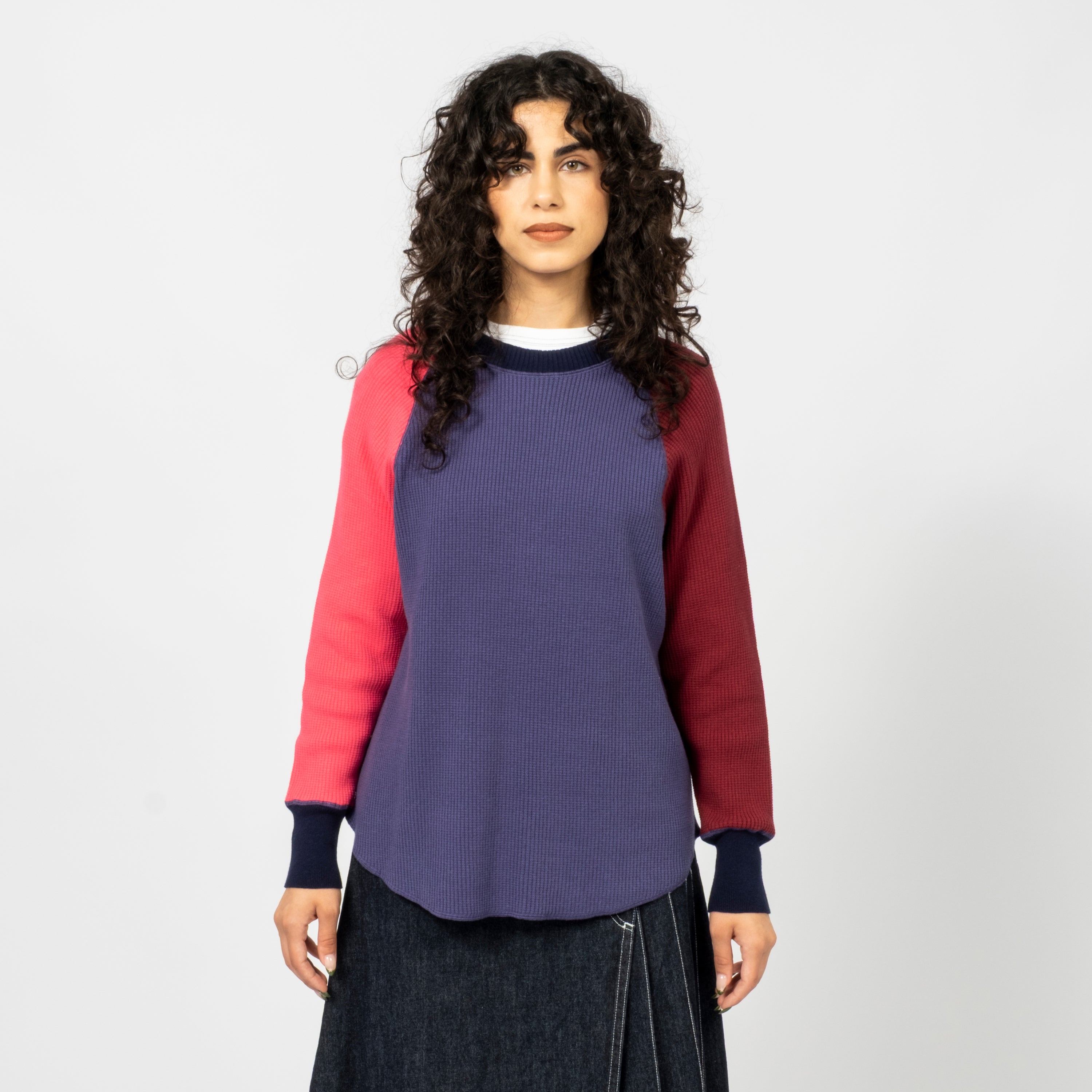 [BEAMS BOY] O.14G WAFFLE LONGSLEEVE CREWNECK PULLOVER _ NAVY