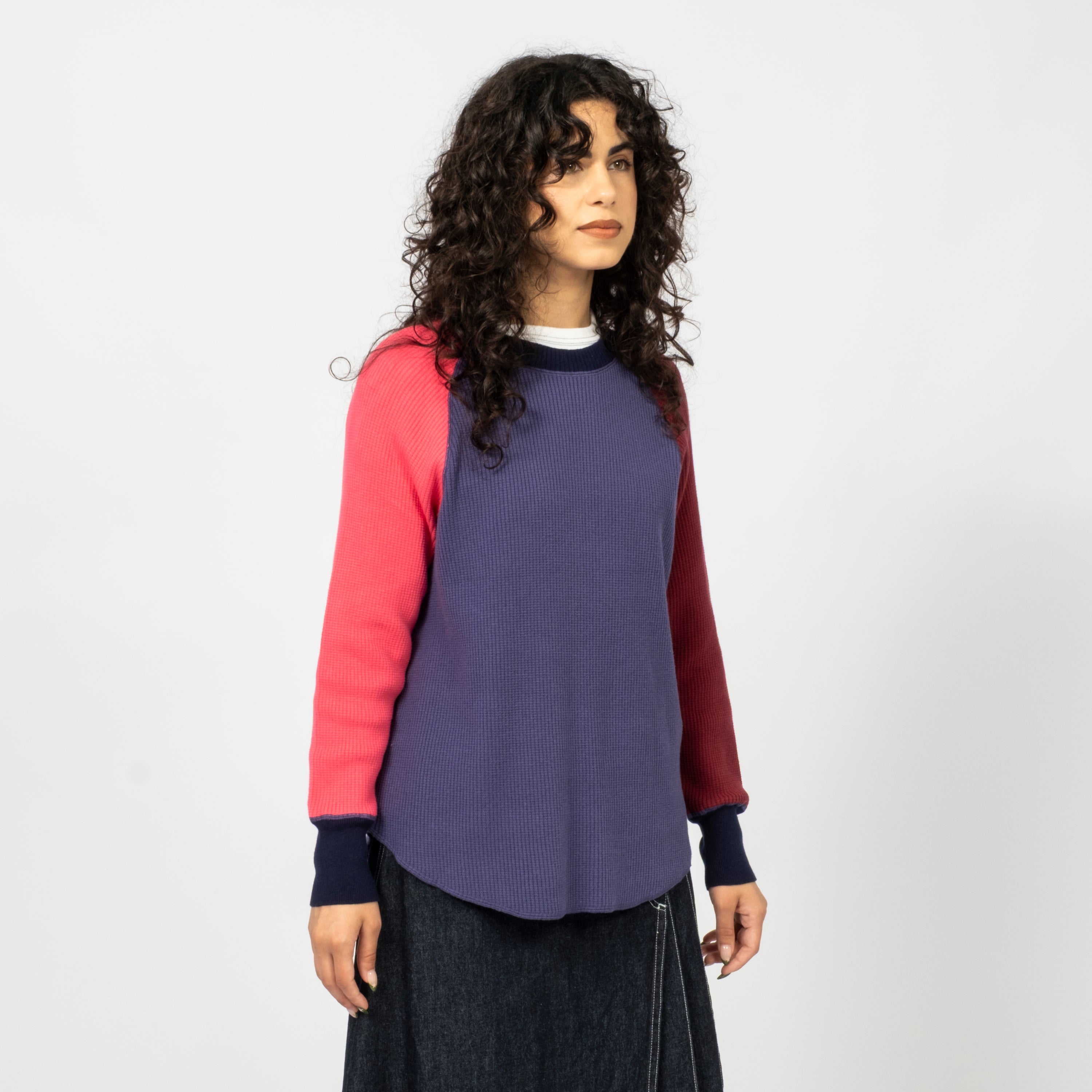 [BEAMS BOY] O.14G WAFFLE LONGSLEEVE CREWNECK PULLOVER _ NAVY