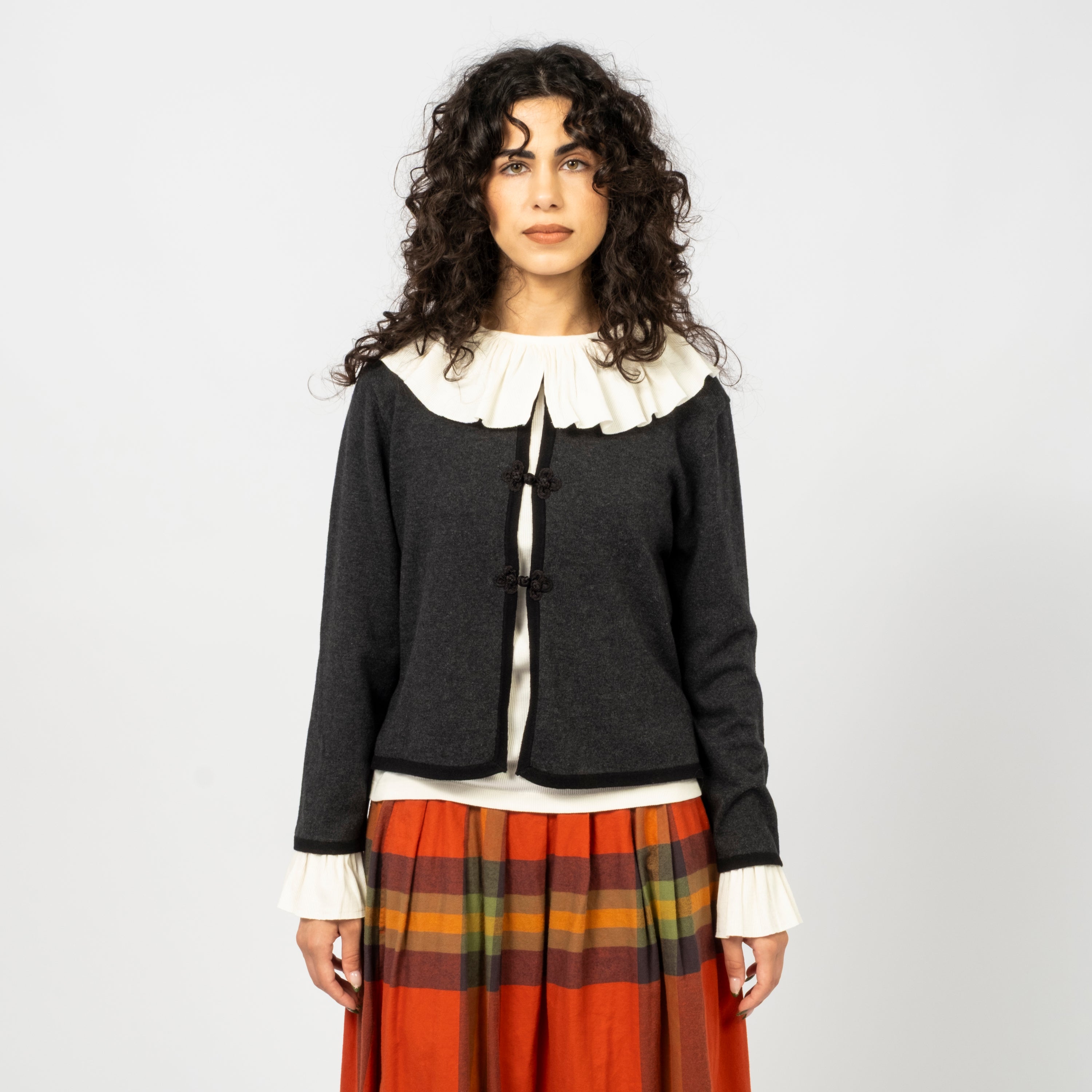 [BEAMS BOY] O.12G CHINA TRIM CARDIGAN _ CHARCOAL