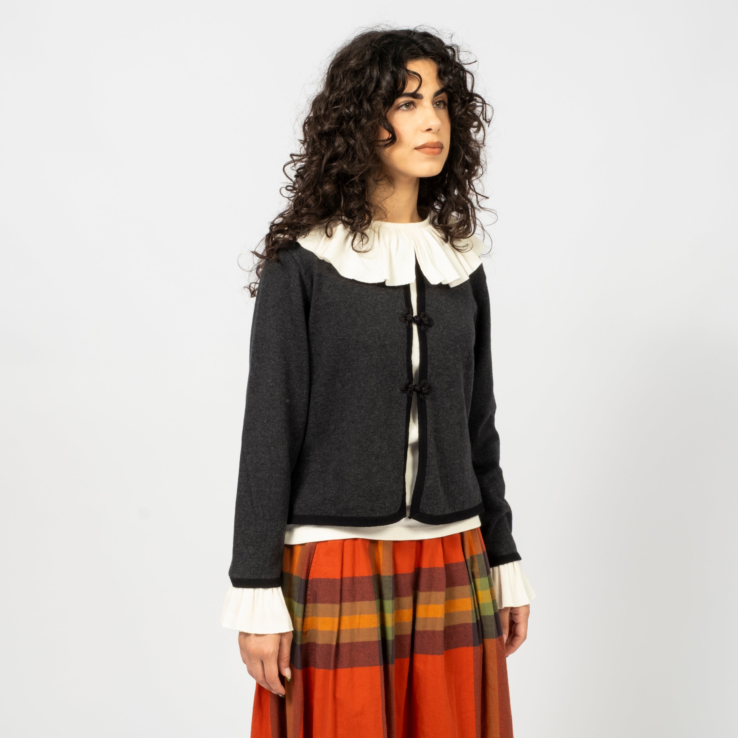 [BEAMS BOY] O.12G CHINA TRIM CARDIGAN _ CHARCOAL