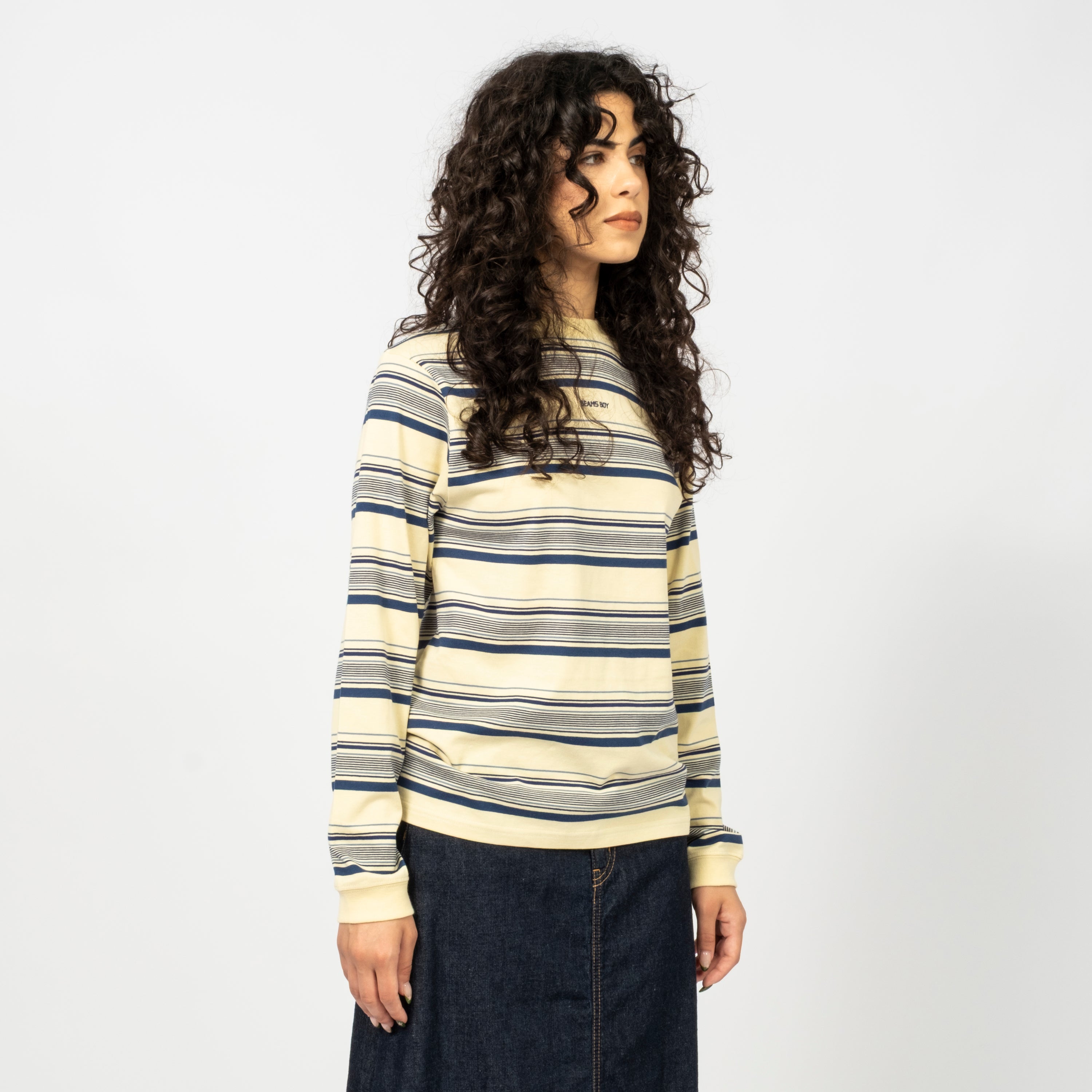 [BEAMS BOY] O.EMBROIDERY STIRPE LONGSLEEVE TSHIRT _ IVORY